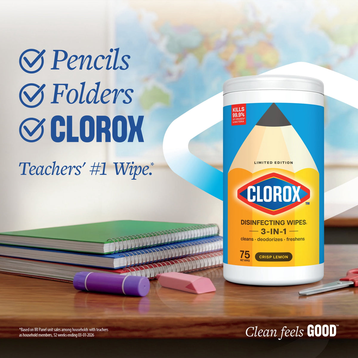 Clorox Disinfecting Wipes Bleach Free Crisp Lemon 75 Count