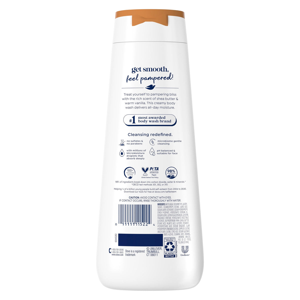 Dove Pampering Shea Butter & Vanilla Body Wash Moisturizing Cleanser 20 fl oz