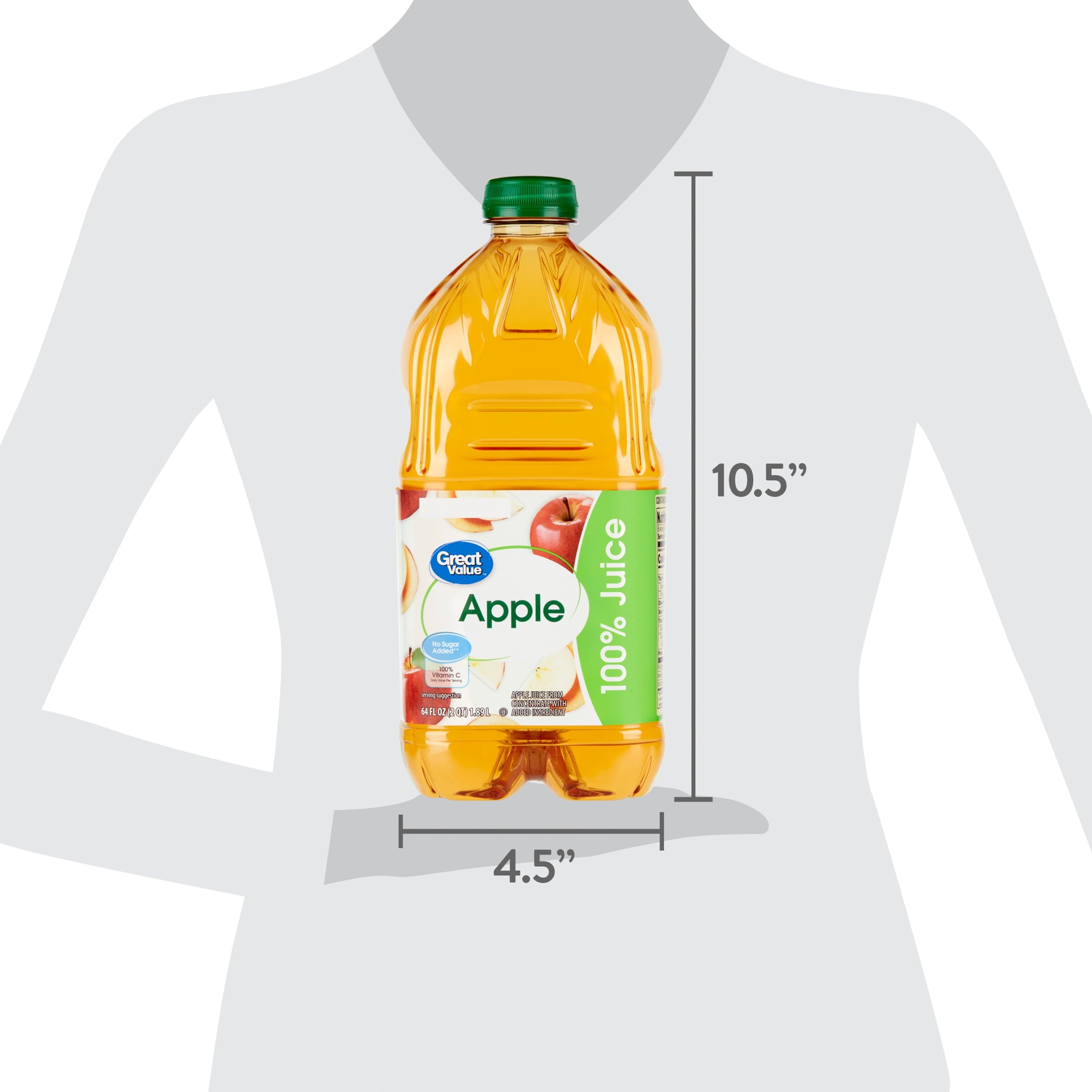 Great Value 100% Apple Juice From Concentrate No Sugar Added Pulp-Free 64 fl oz
