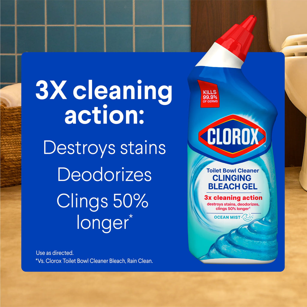 Clorox Toilet Bowl Cleaner Clinging Bleach Gel Ocean Mist 24 fl oz