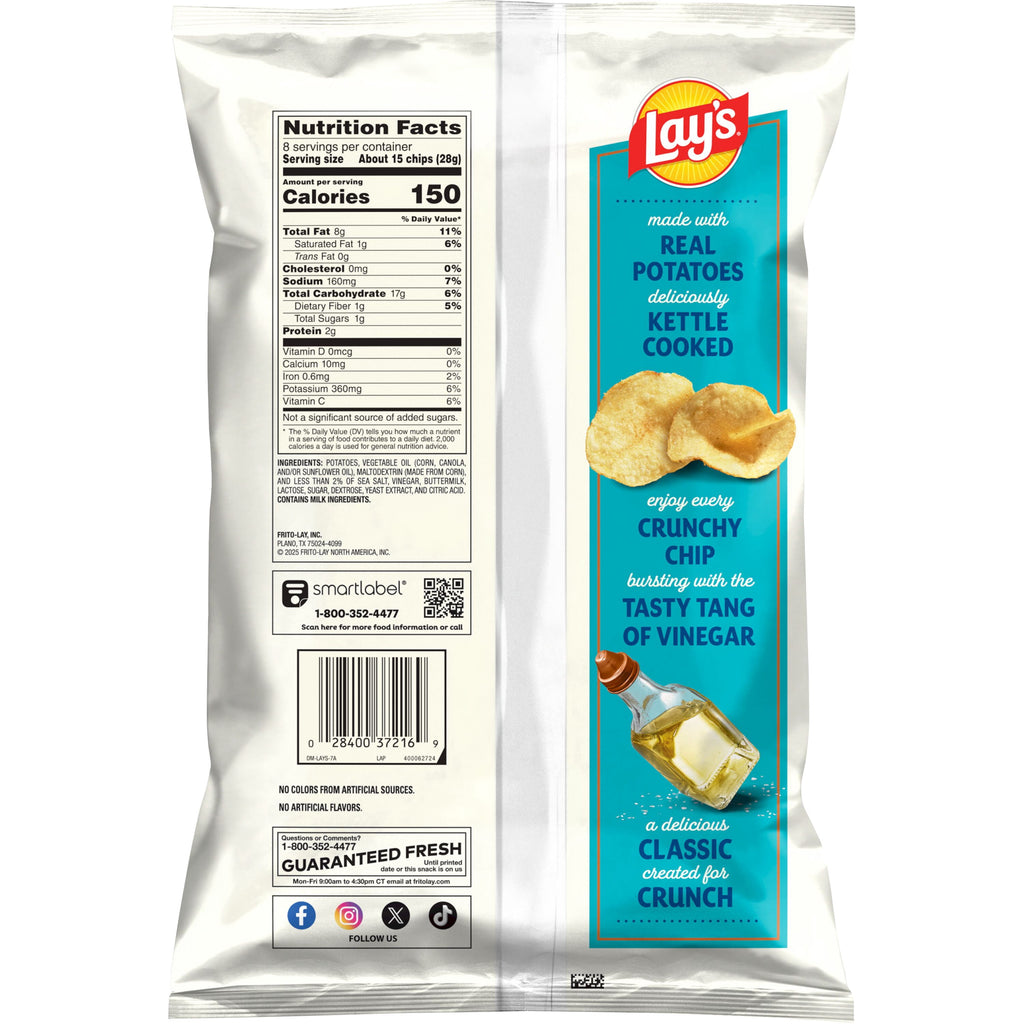 Kettle Cooked Sea Salt & Vinegar Potato Chips 8 Oz Lay's