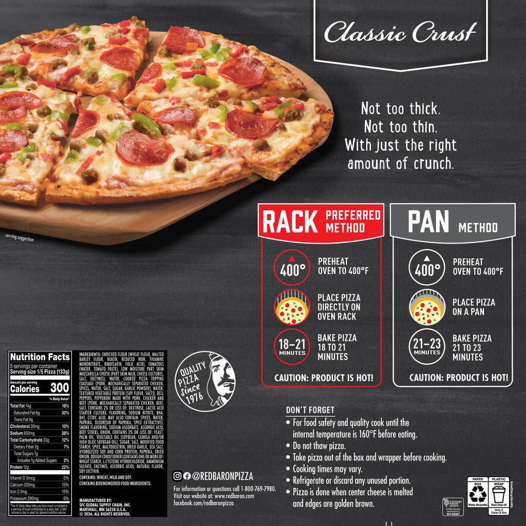 Red Baron Supreme Classic Crust Frozen Pizza 23.46 Oz