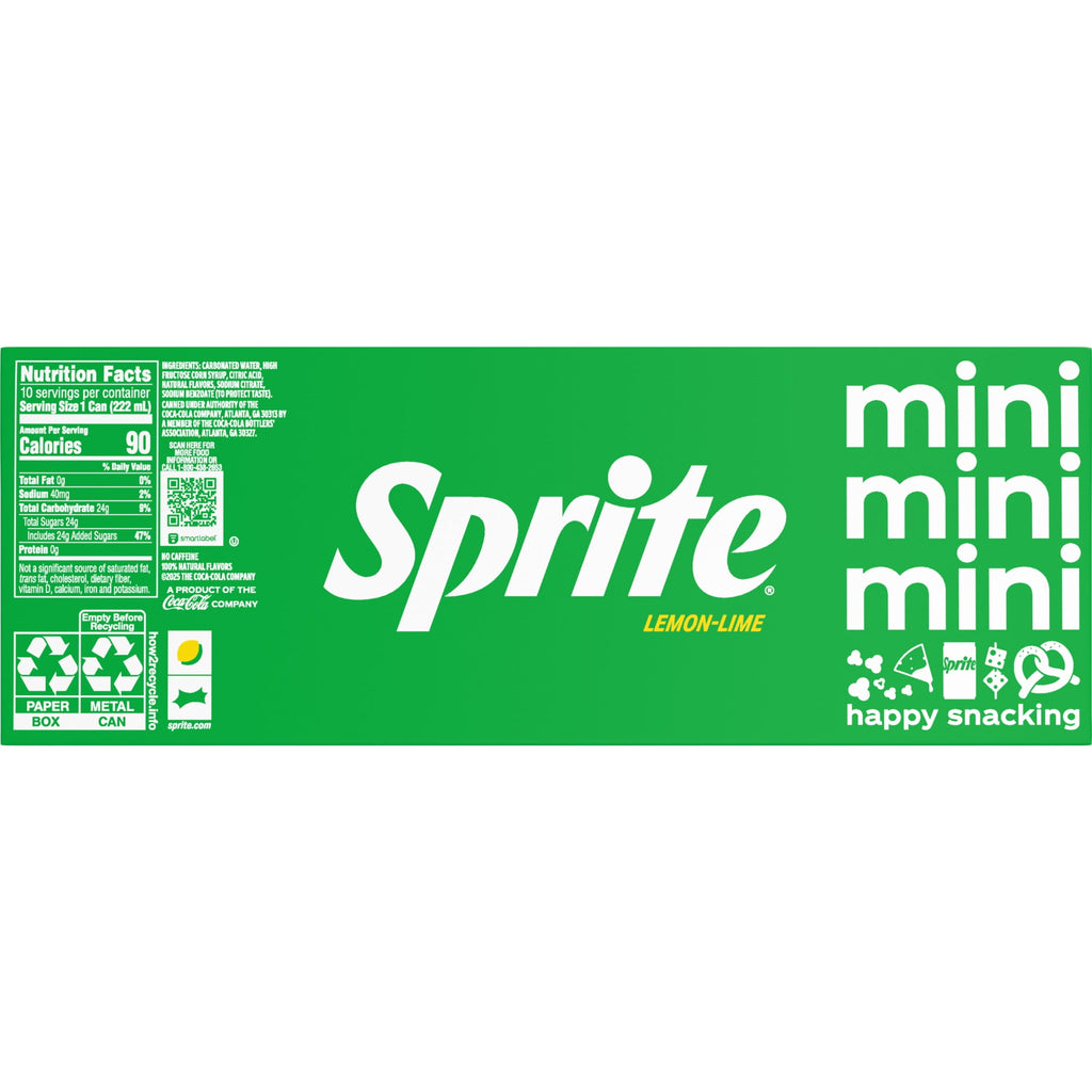 Sprite Lemon-Lime Caffeine Free Soda Pop Fridge Pack Mini Cans 7.5 Fl Oz 10 Pack