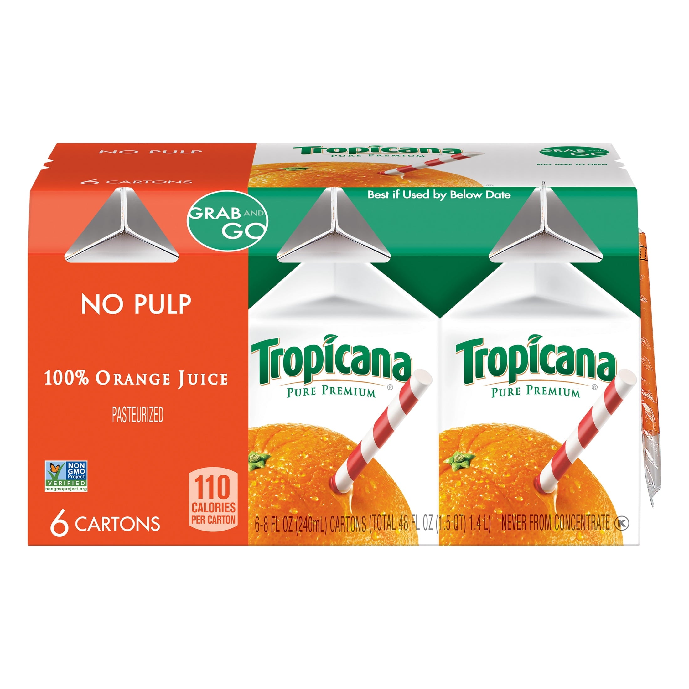 Tropicana Pure Premium 100% Orange Juice Original No Pulp 8 fl oz Cartons 6 Pack