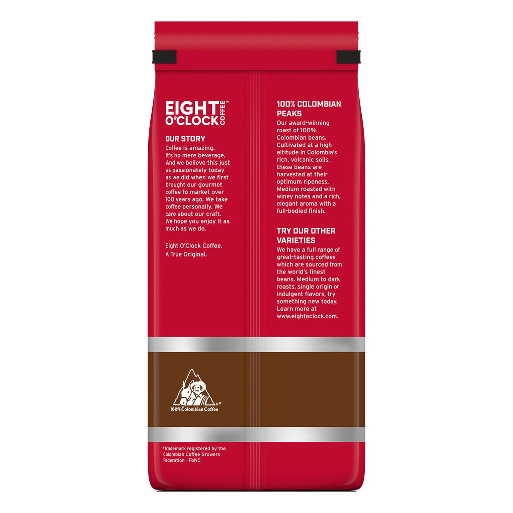 Eight O'Clock 100% Colombian Peaks Naturally Caffeinated Medium Roast Whole Bean Coffee 30 oz