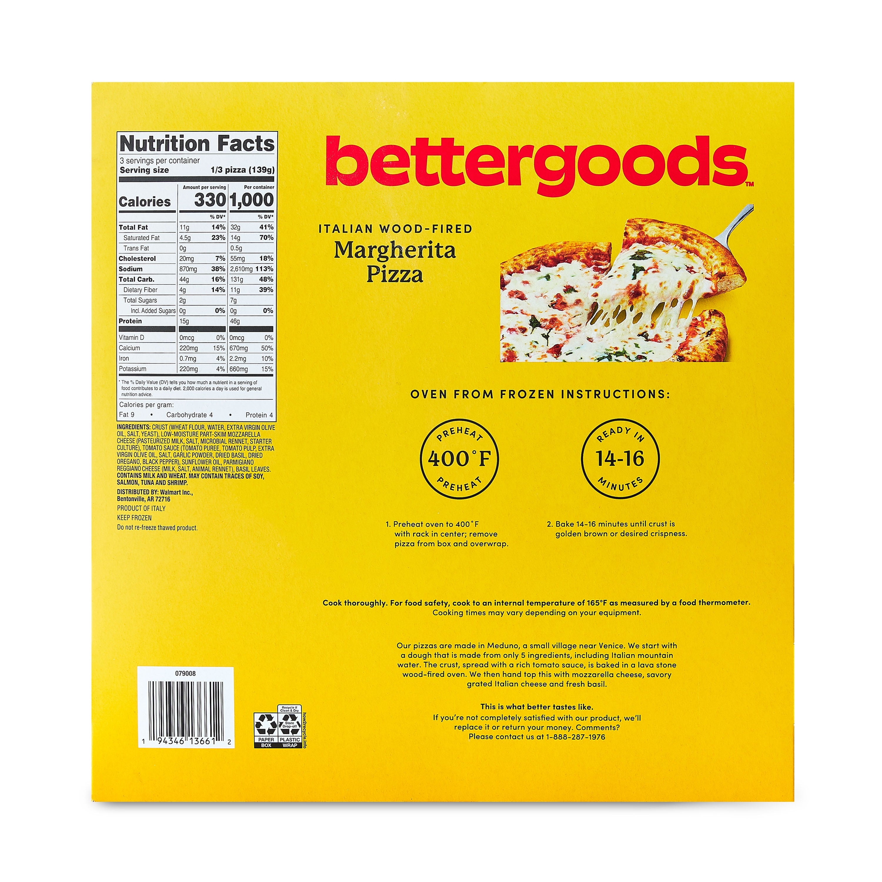 Bettergoods Italian Wood-Fired Margherita Frozen Pizza 14.6 Oz