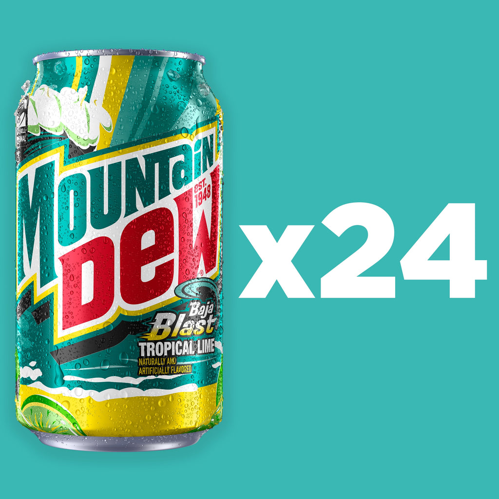 Mountain Dew Baja Blast Tropical Lime Soda Pop Cans 12 Fl Oz 24 Pack