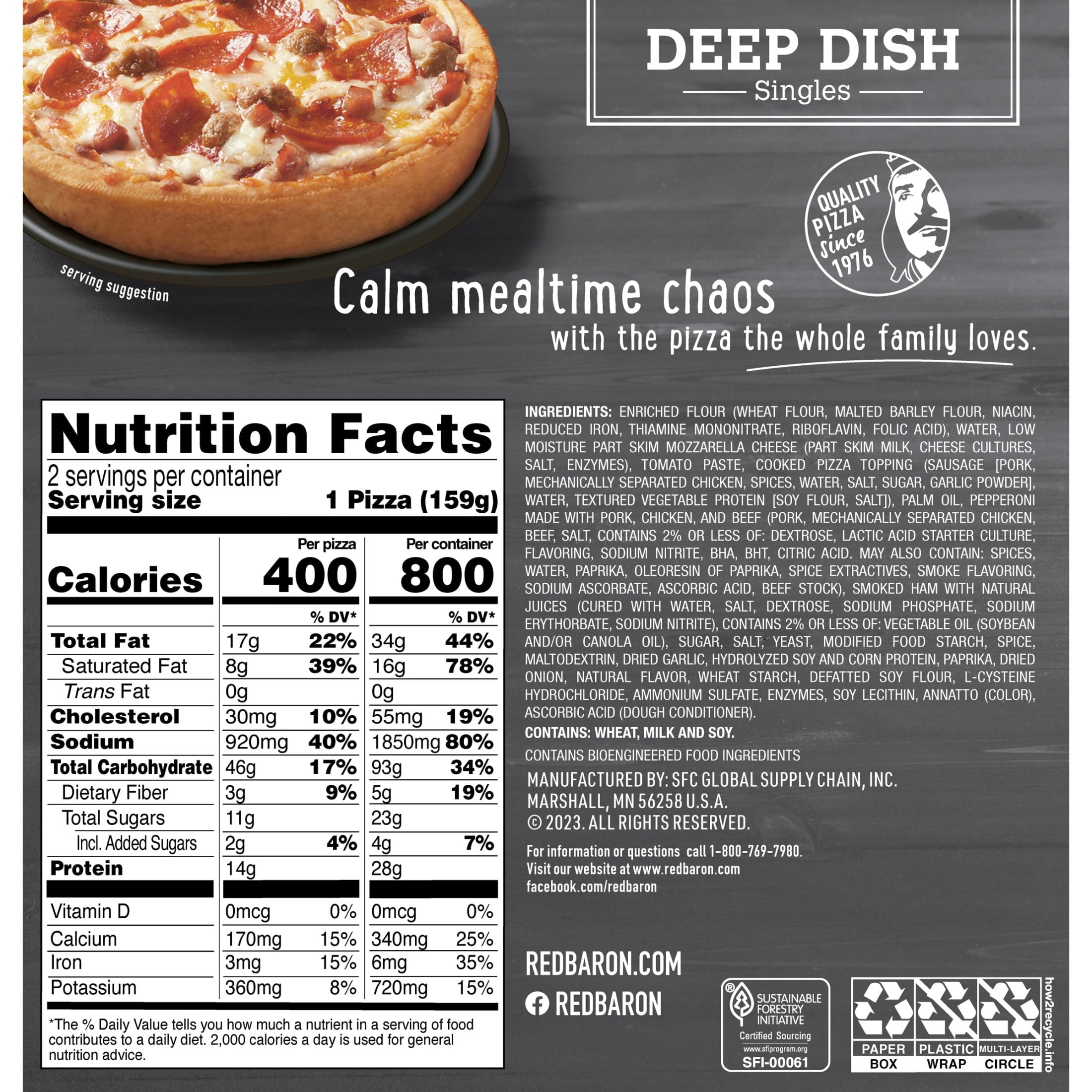 Red Baron Meat Trio Deep Dish Singles Frozen Personal Pizza 11.2 Oz 2 Pack