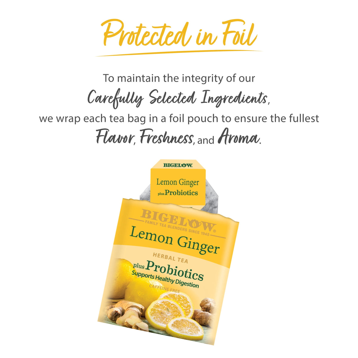 Bigelow Tea Lemon Ginger Plus Probiotics Caffeine-Free Herbal Tea Bags 18 Count
