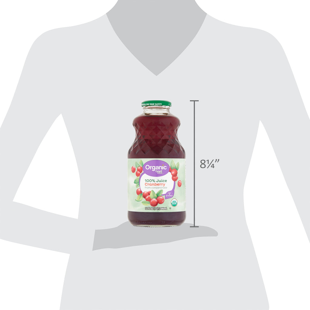Great Value Organic Cranberry Juice 32 fl oz Bottle