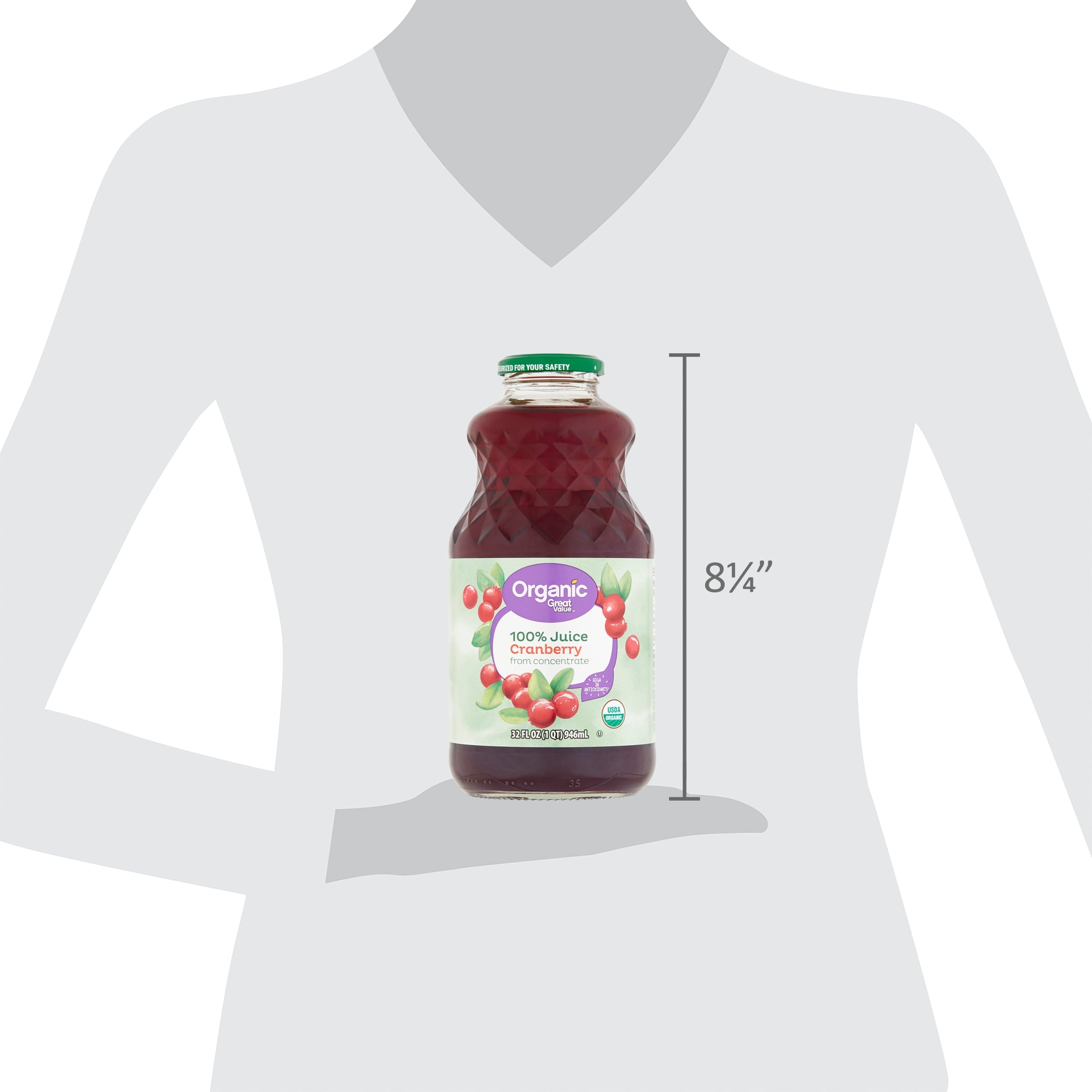 Great Value Organic Cranberry Juice 32 fl oz Bottle