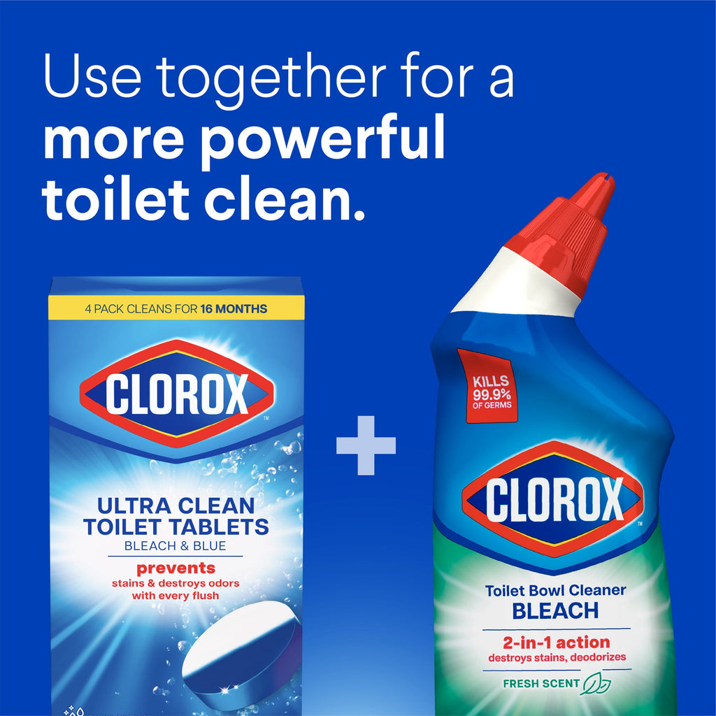 Clorox Bleach & Blue Toilet Bowl Cleaner Tablets Rain Clean 4 Count