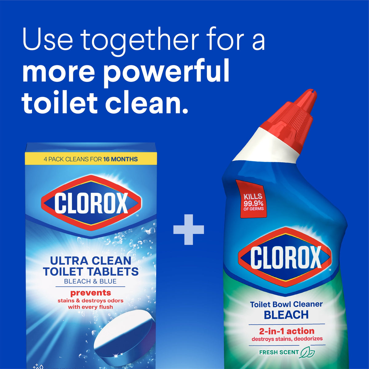 Clorox Bleach & Blue Toilet Bowl Cleaner Tablets Rain Clean 4 Count