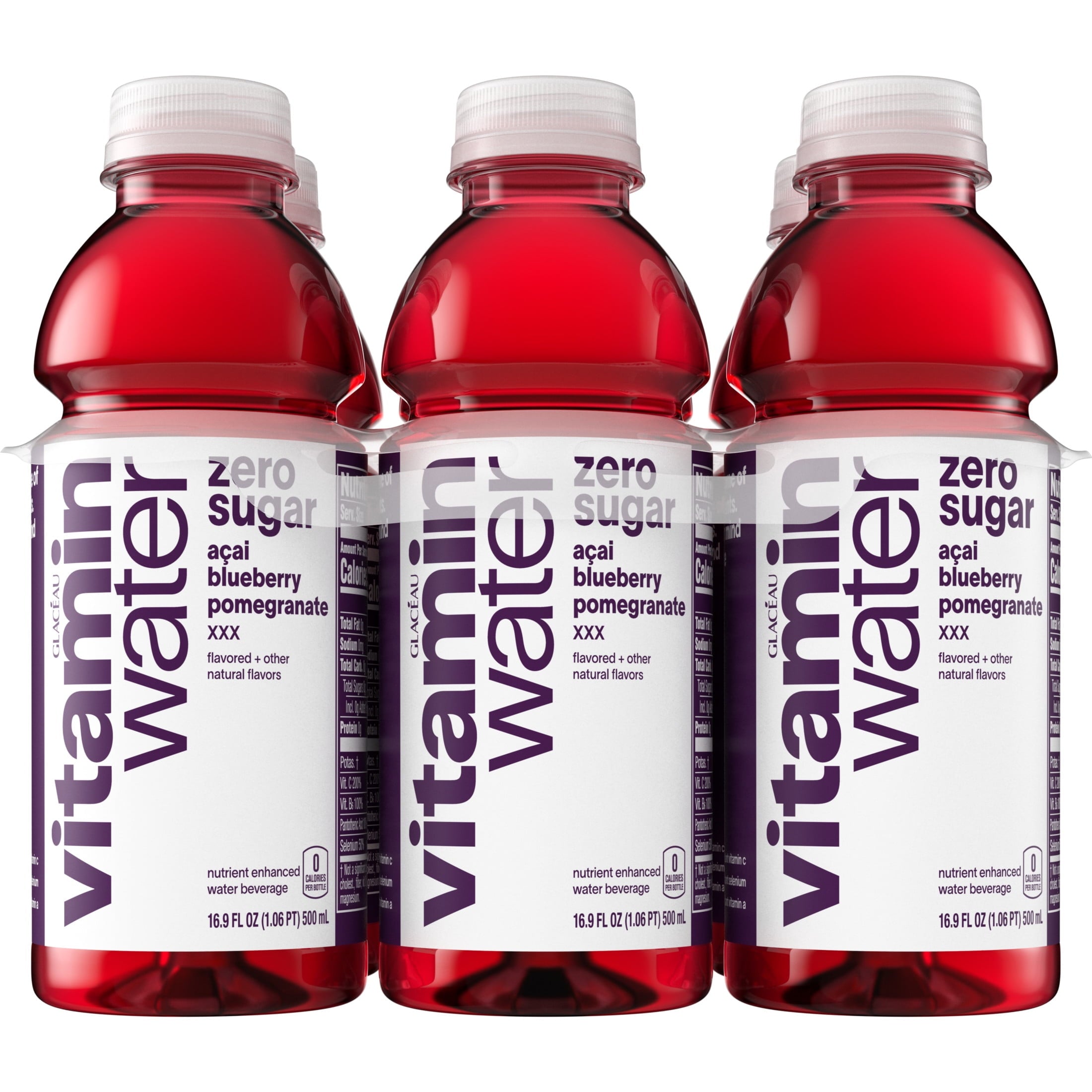 vitaminwater XXX Zero Sugar Acai-Blueberry-Pomegranate Water Beverage 16.9 fl oz Plastic Bottles 6 Pack