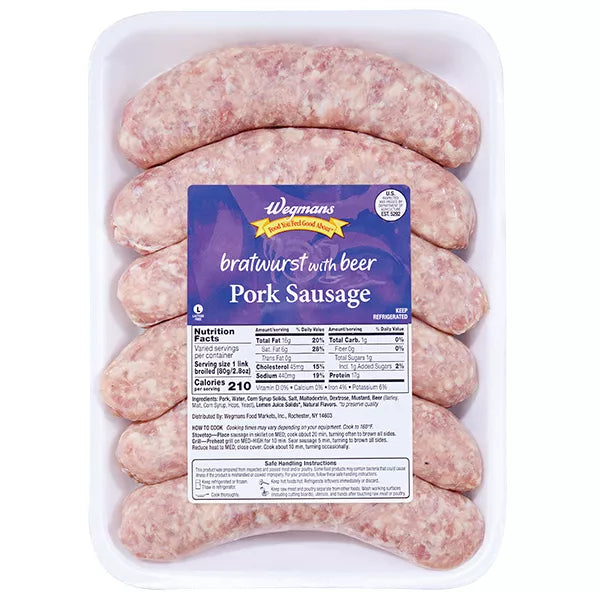 Wegmans Bratwurst with Beer Pork Sausage Links-Avg. 1.36 lbs