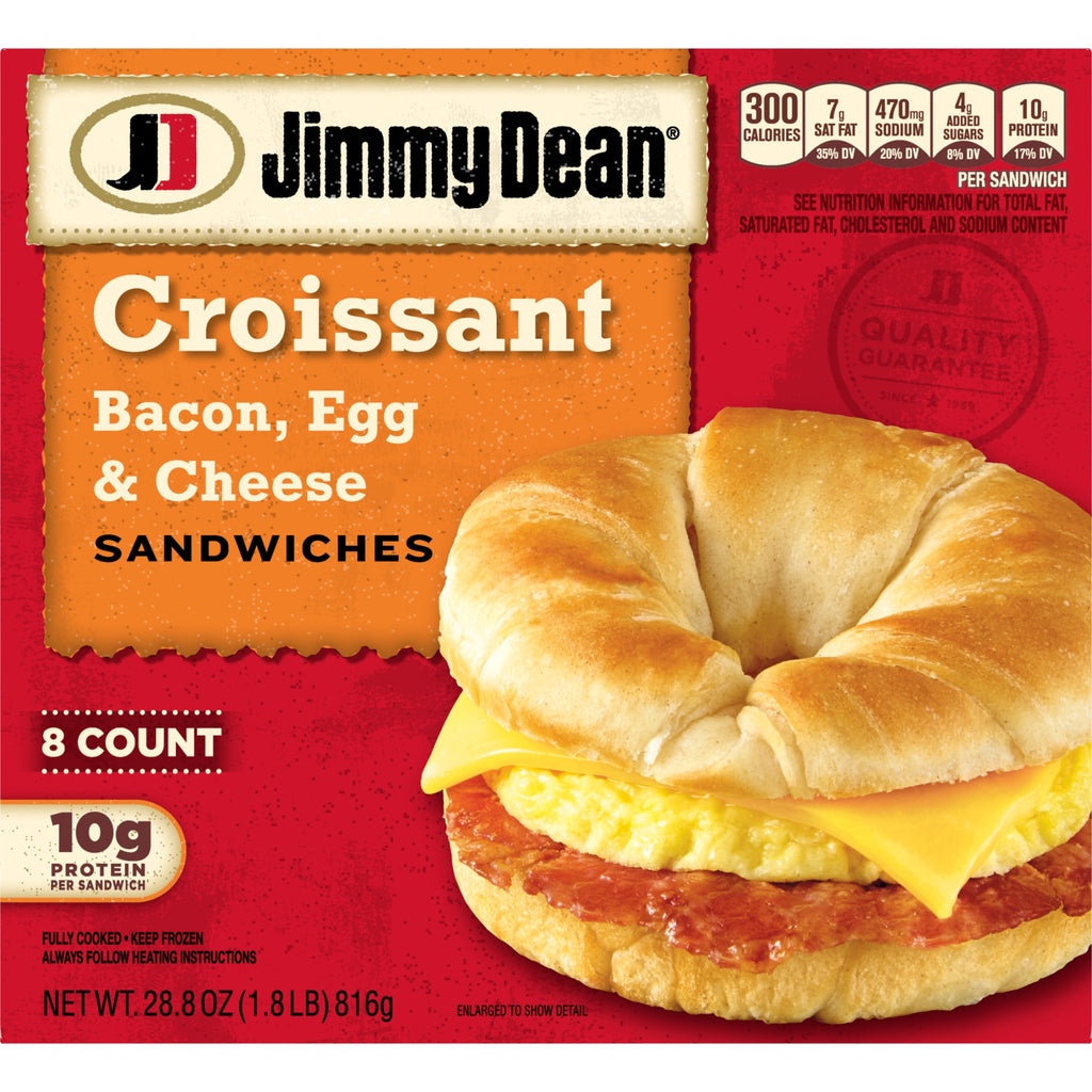 Jimmy Dean Bacon Egg & Cheese Croissant Sandwich Frozen 8 Count 28.8 Oz