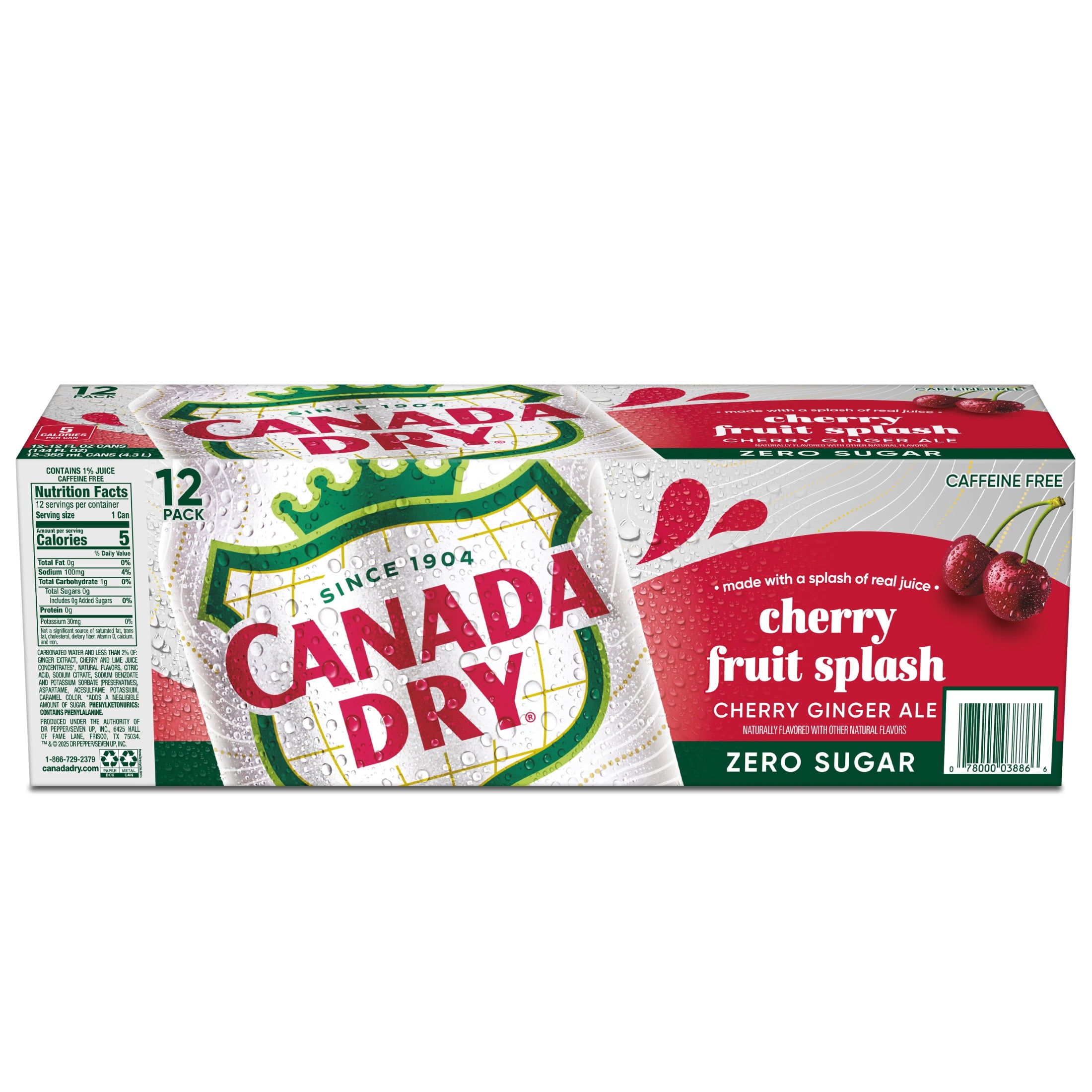 Canada Dry Zero Sugar Fruit Splash Cherry Ginger Ale Soda Pop Cans 12 Fl Oz 12 Pack