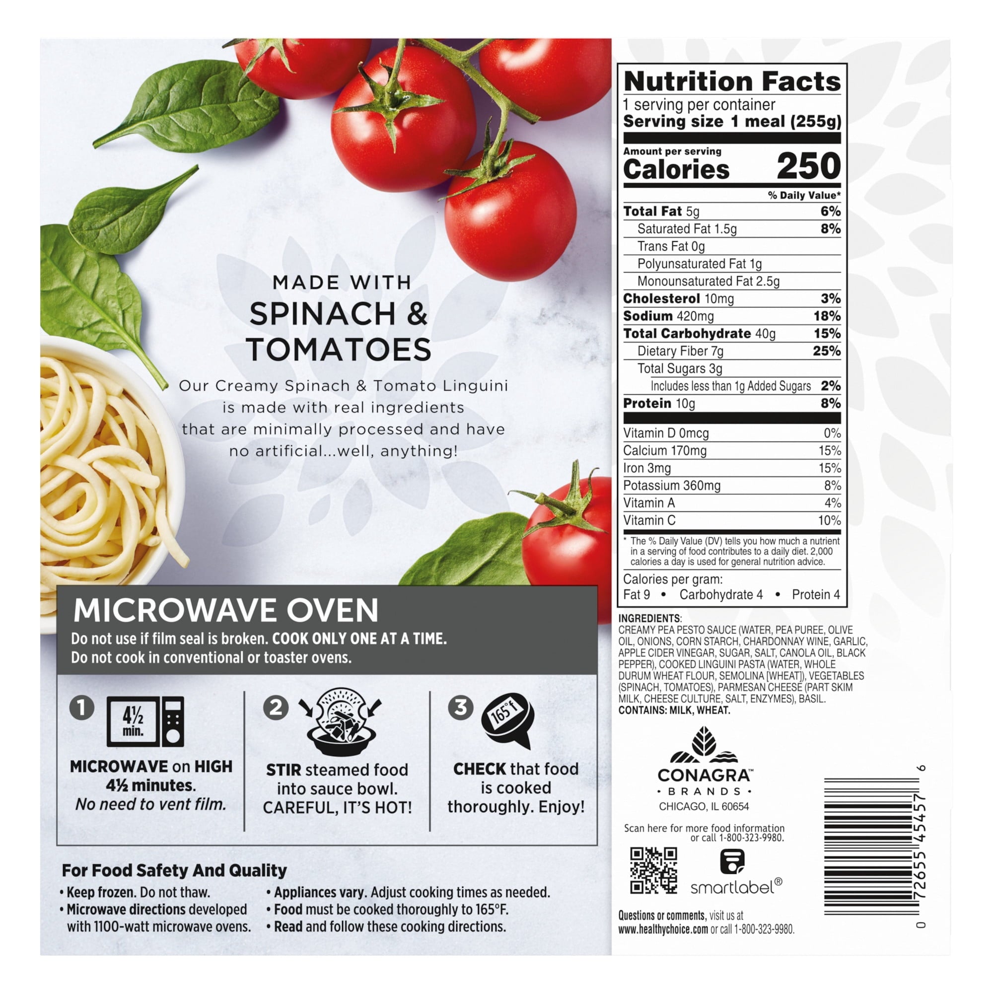 Healthy Choice Simply Steamers Creamy Spinach & Tomato Linguini Frozen Meal 9 Oz