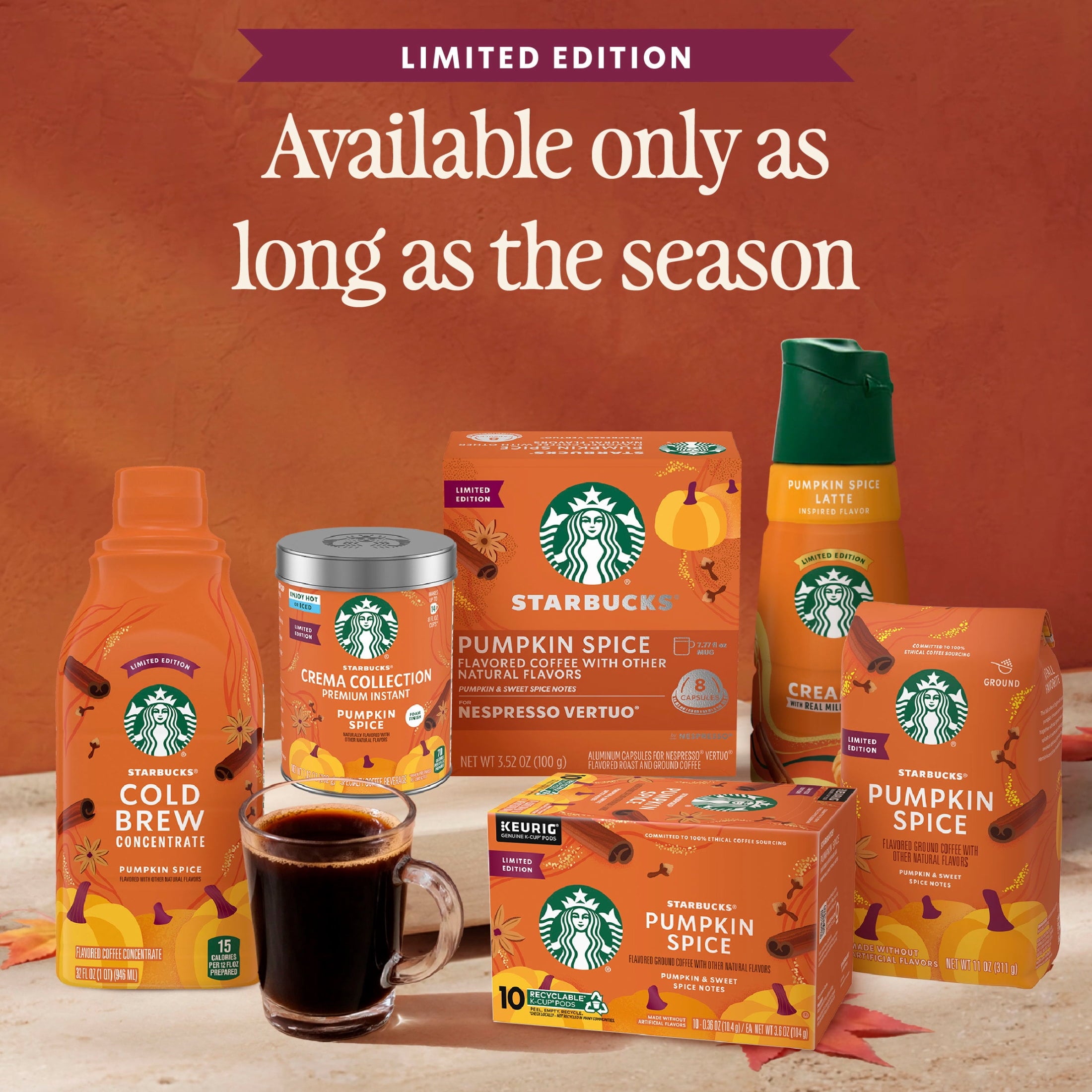 Starbucks Pumpkin Spice Naturally Caffeinated Medium Roast Cold Brew Coffee Concentrate 32 fl oz Bottle