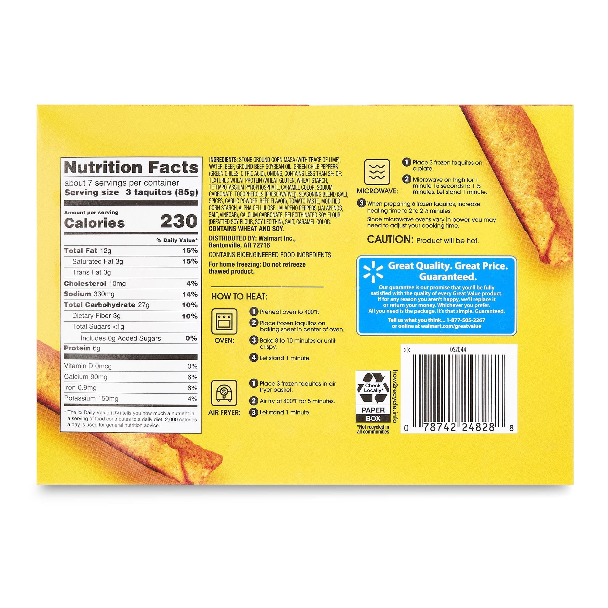 Great Value Yellow Corn Masa Beef Taquitos Frozen 20 Oz 20 Count