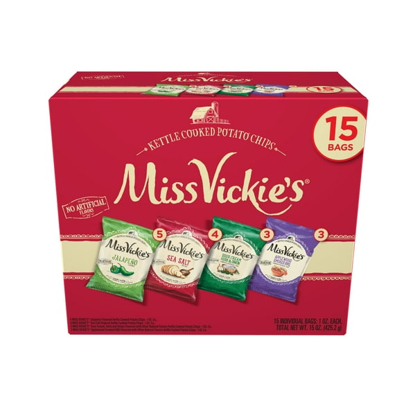 Kettle Cooked Potato Chips 4 Flavor Variety Pack 1 Oz 15 Count Miss Vickie's