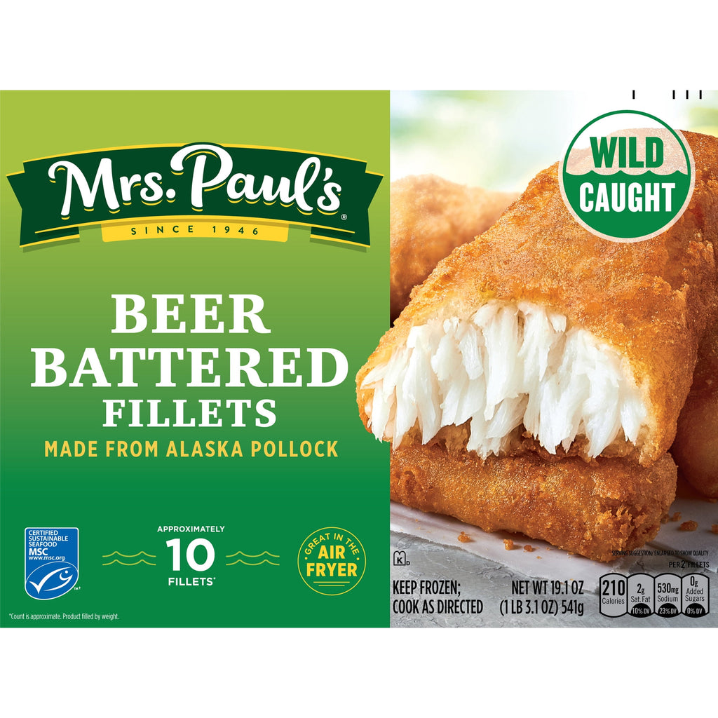 Mrs. Paul's Crispy Beer Battered Wild-Caught Fish Fillets Frozen 10 Count 19.45 Oz