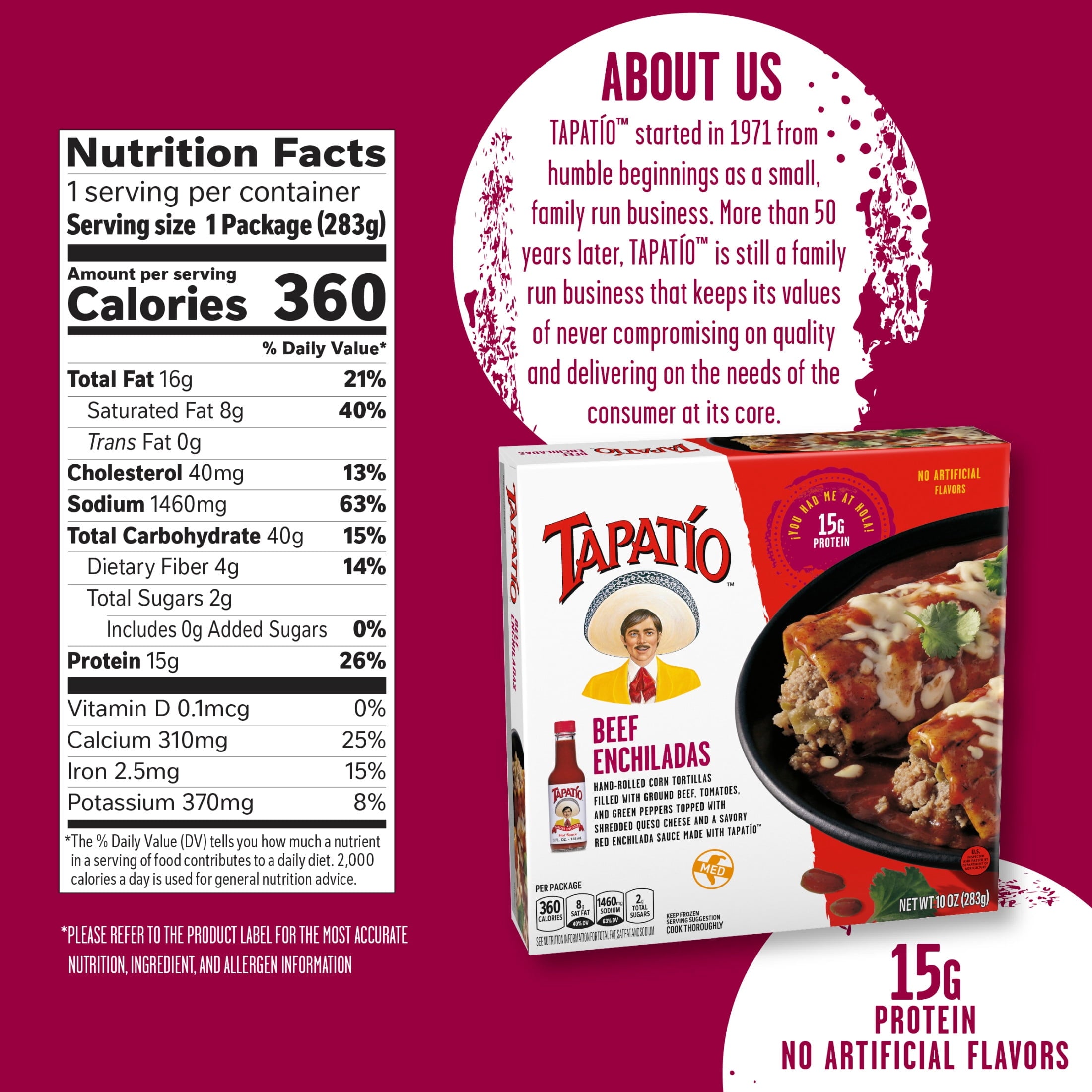 Tapatío Beef Enchiladas Frozen Mexican TV Dinner 10 Oz