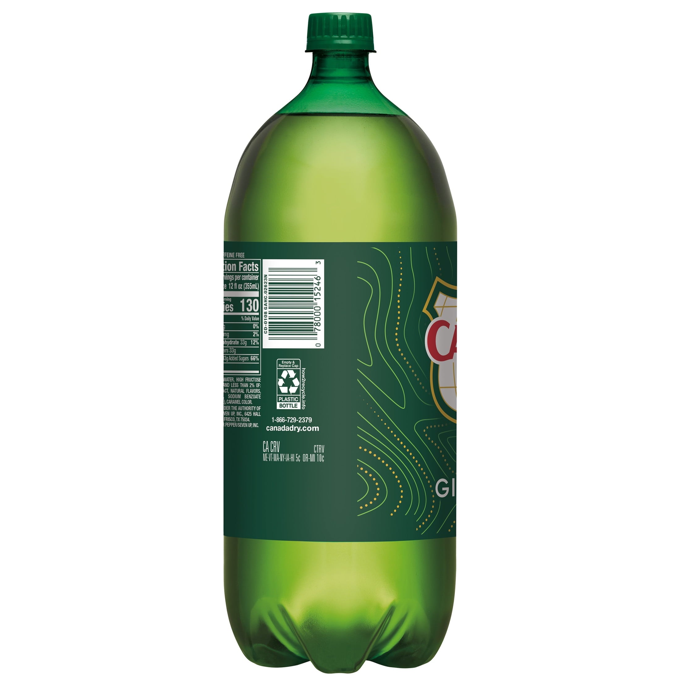 Canada Dry Caffeine Free Ginger Ale Soda Pop Bottle 2 L