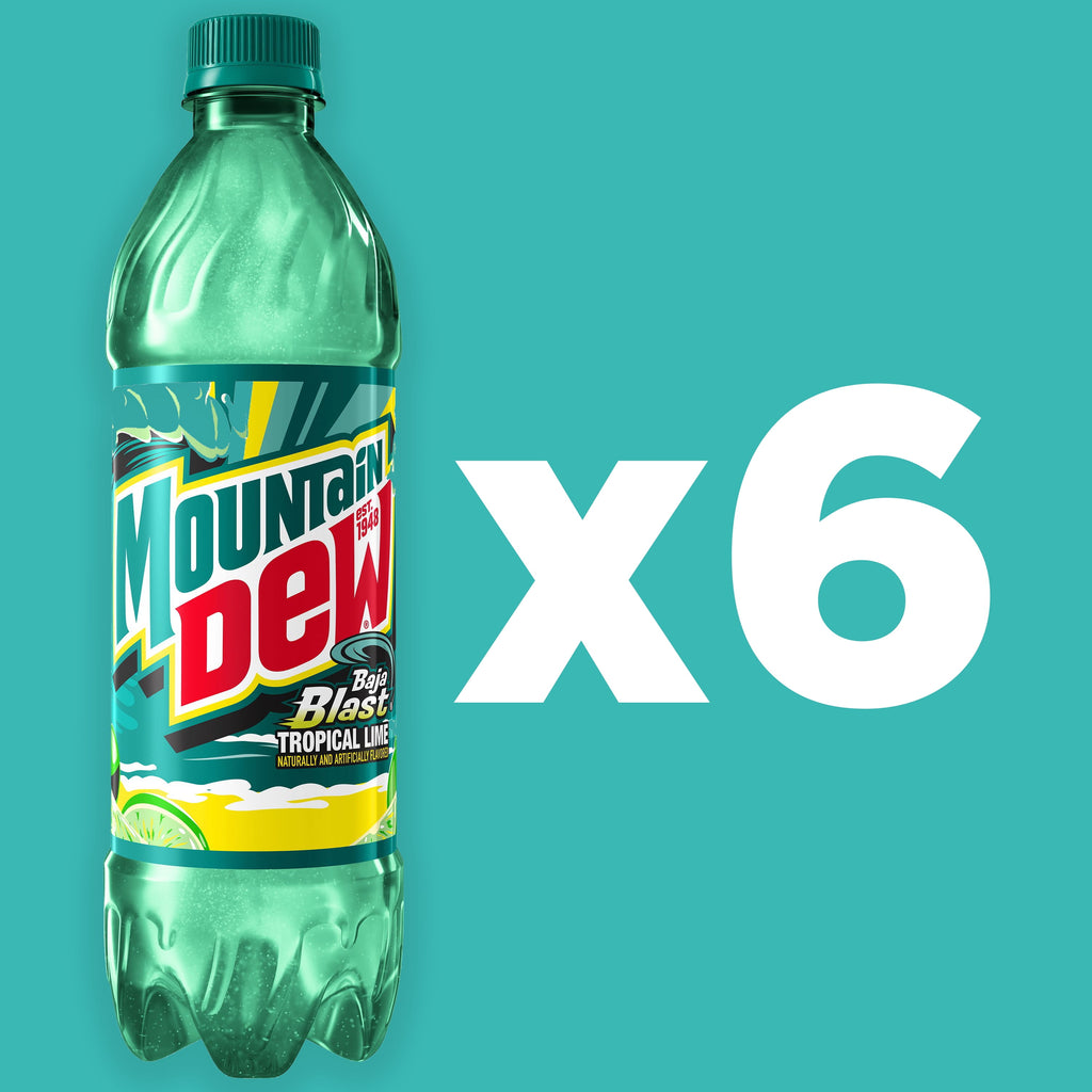 Mountain Dew Baja Blast Tropical Lime Soda Pop Bottles 16.9 Fl Oz 6 Pack
