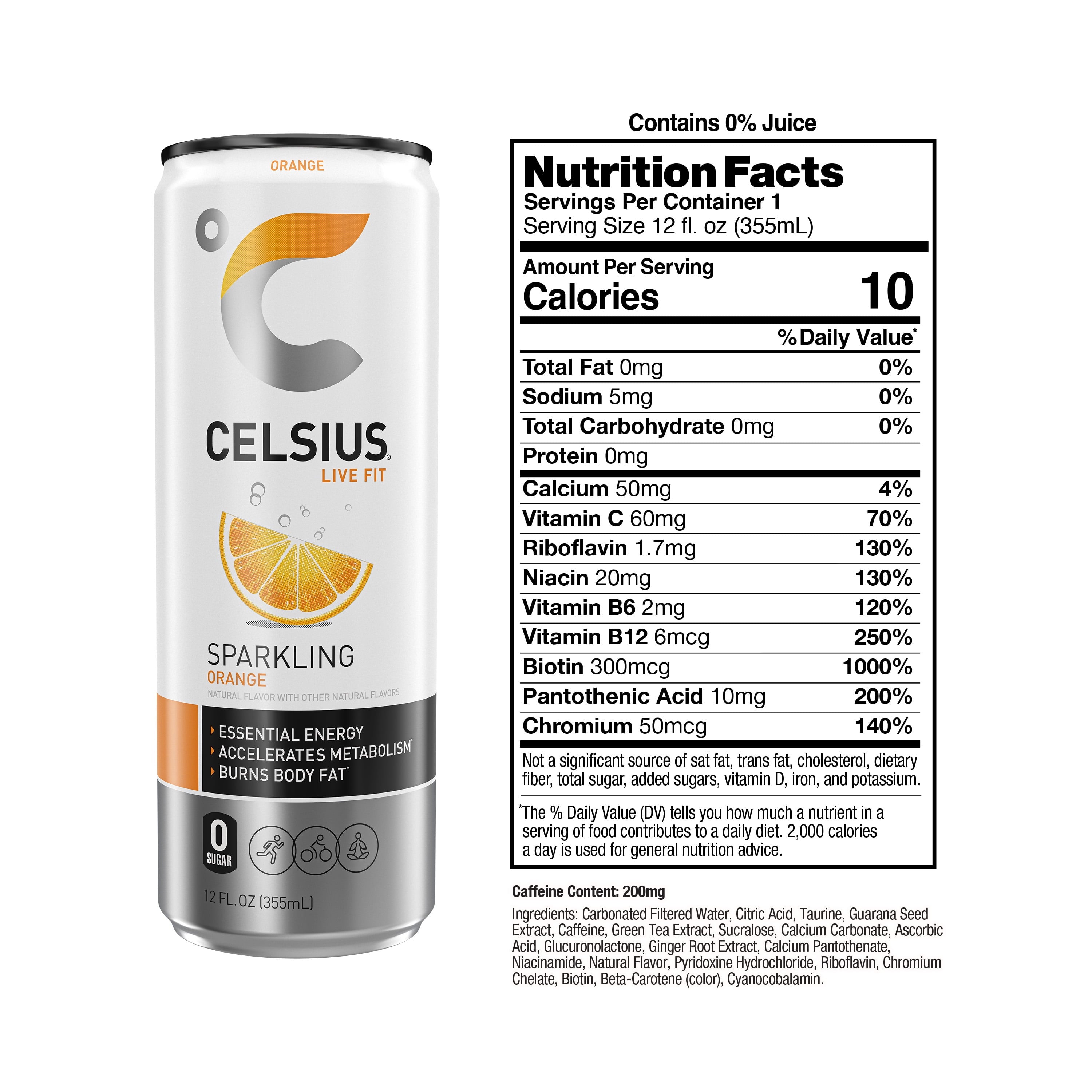 CELSIUS Sparkling Orange Functional Energy Drink 12 fl oz Single Can