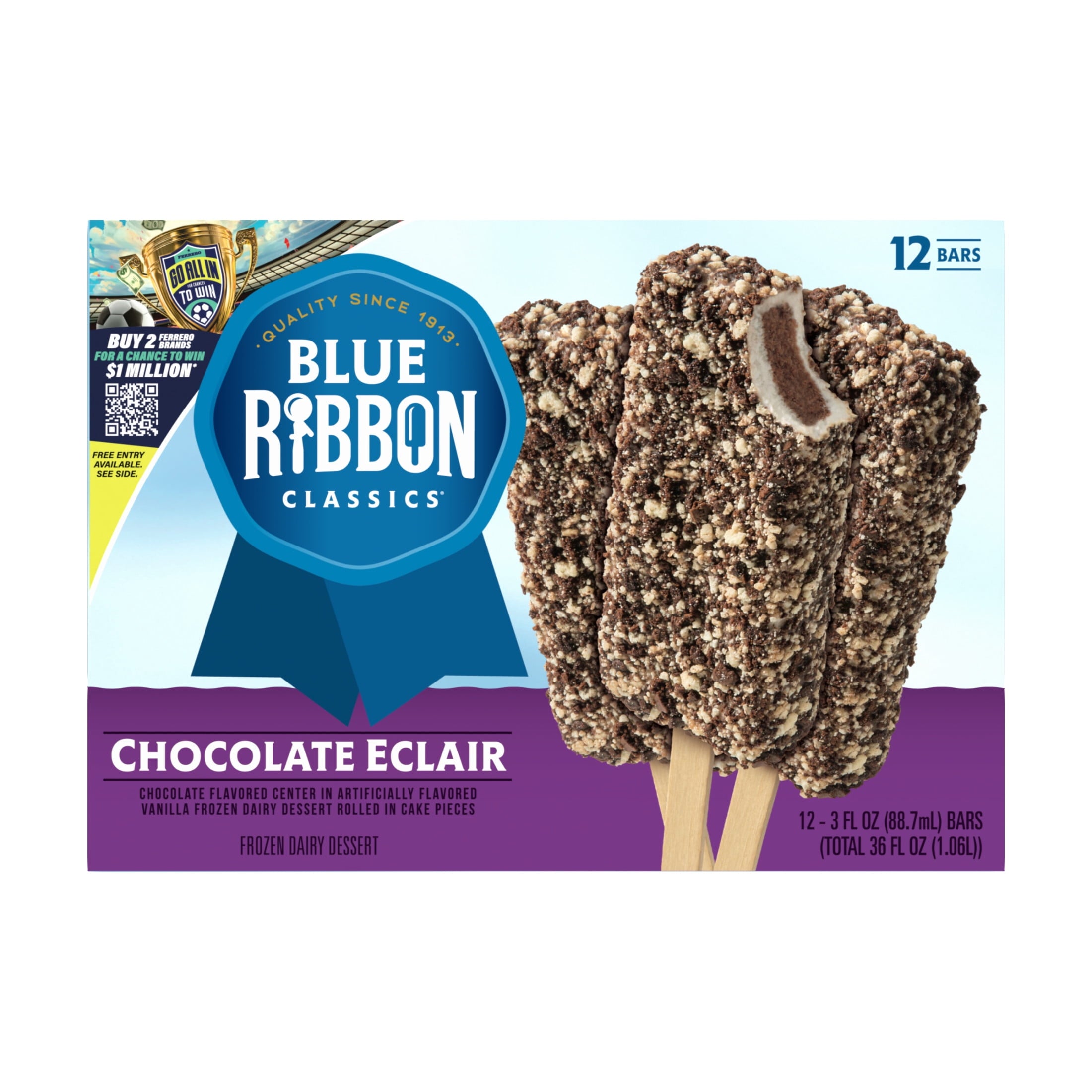 Blue Ribbon Classics Chocolate Eclair Frozen Dessert Bars 12 Count 36 Fl Oz