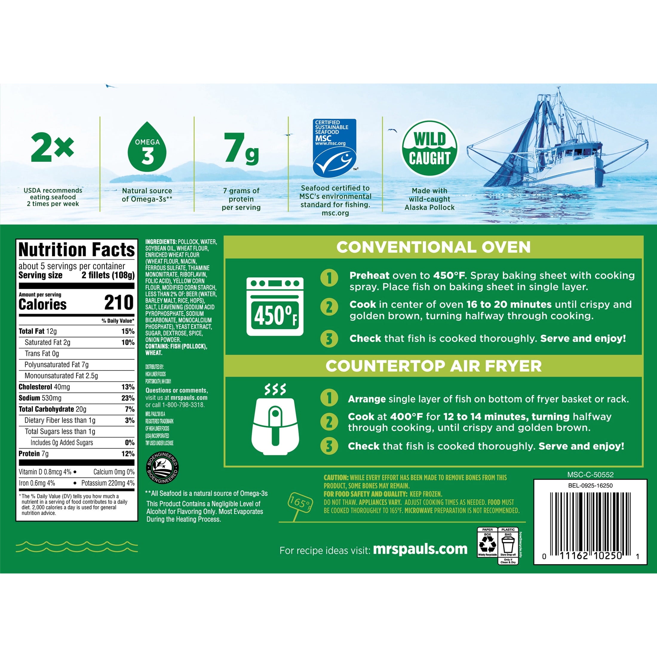 Mrs. Paul's Crispy Beer Battered Wild-Caught Fish Fillets Frozen 10 Count 19.45 Oz