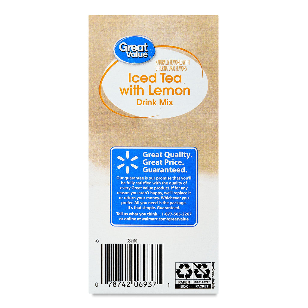 Great Value Sugar-Free Iced Tea with Lemon Naturally Caffeinated Instant Drink Mix 0.23 oz 6 Count