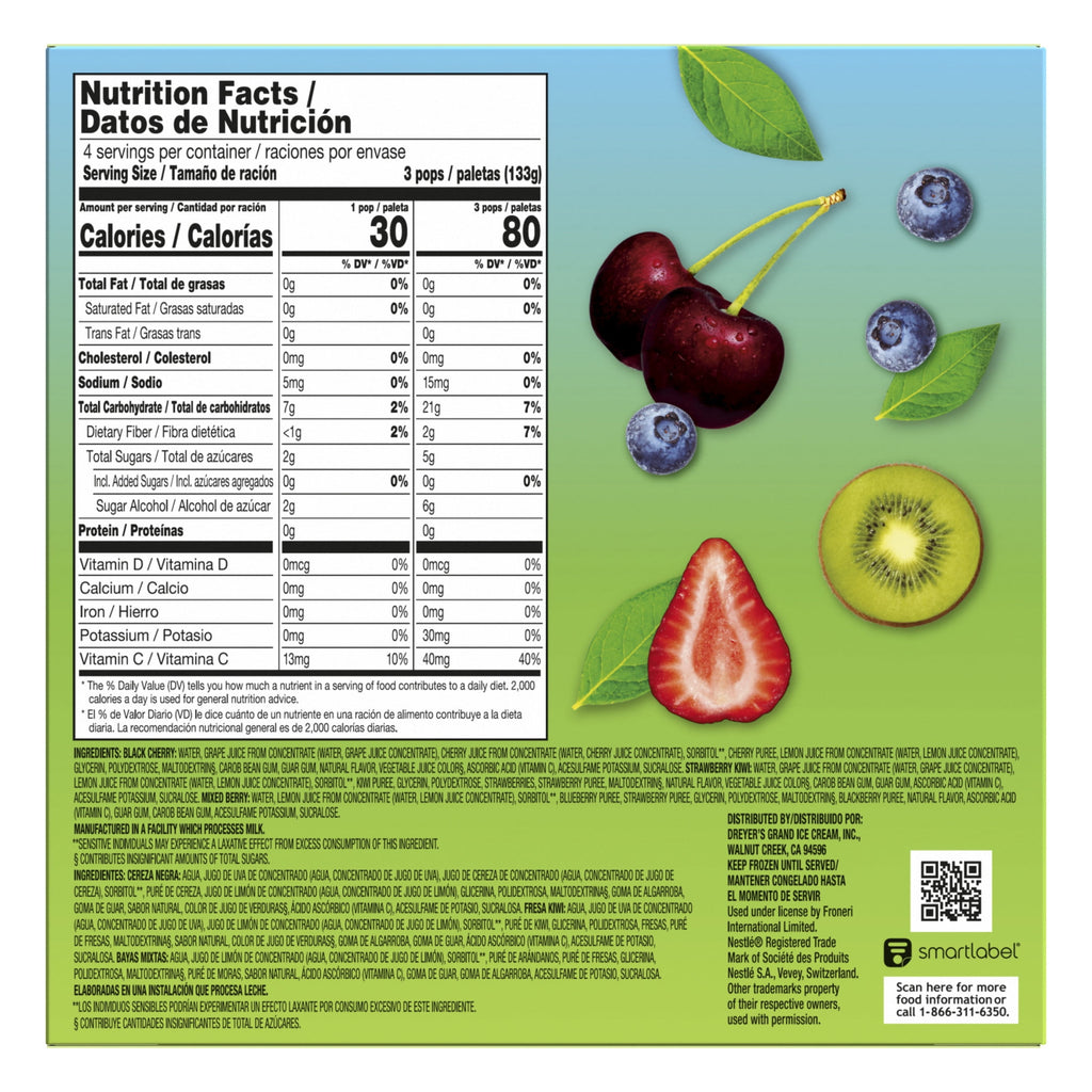 Outshine No Sugar Added Black Cherry Strawberry Kiwi Mixed Berry Frozen Fruit Pops 12 Count 18 Fl Oz