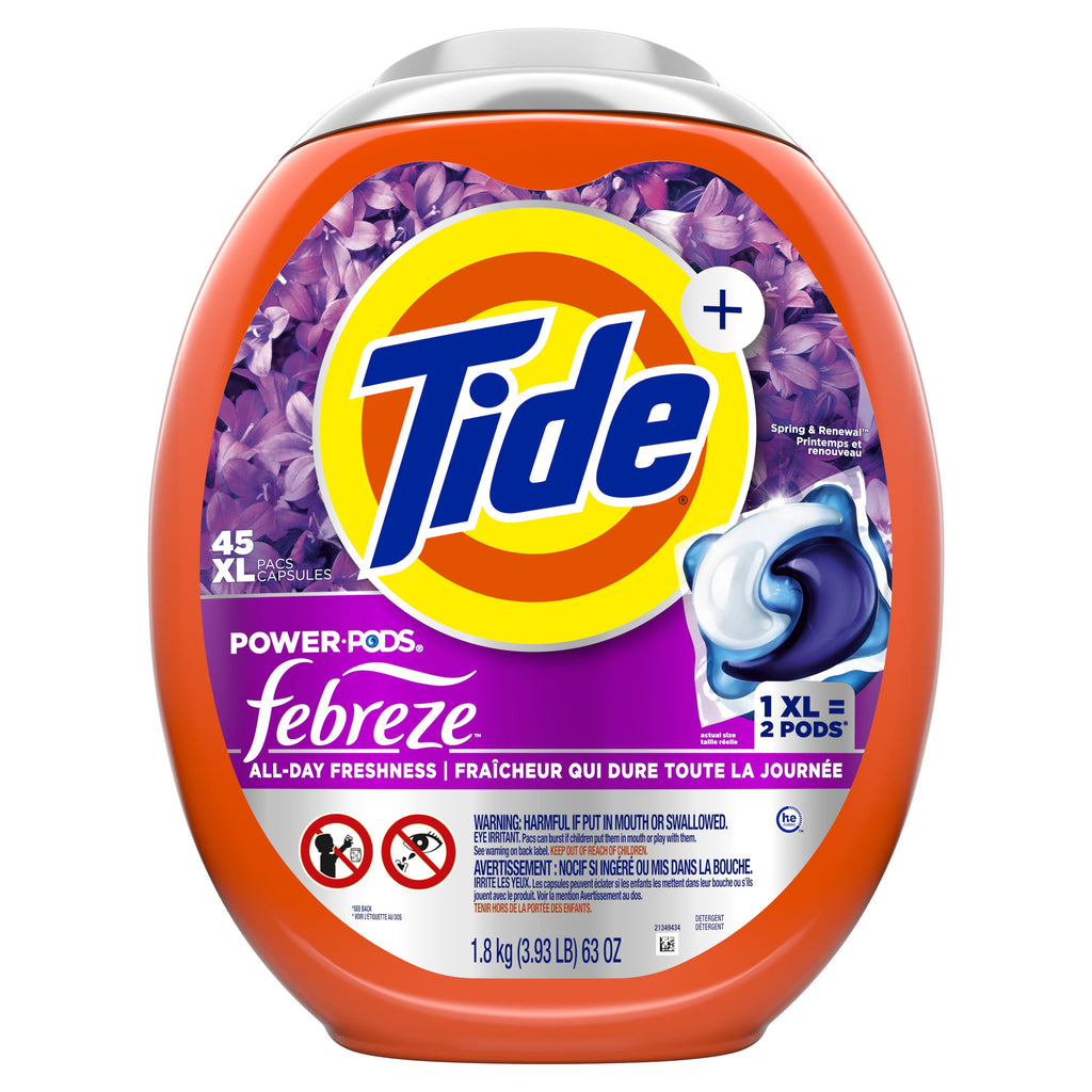 Tide Power PODS Laundry Detergent Pacs with Febreze Odor Eliminators Spring & Renewal 45 Count