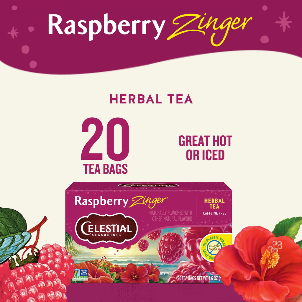 Celestial Seasonings Raspberry Zinger Caffeine-Free Herbal Tea Bags 1.7 oz 20 Count