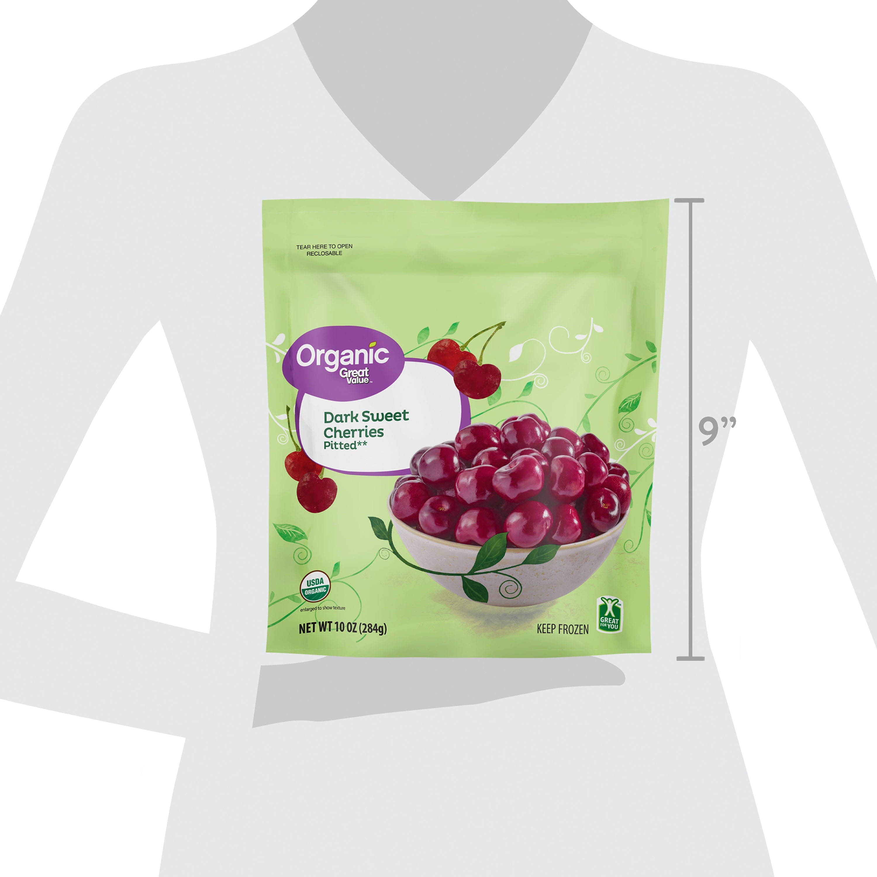 Great Value Organic Dark Sweet Cherries Frozen 10 Oz