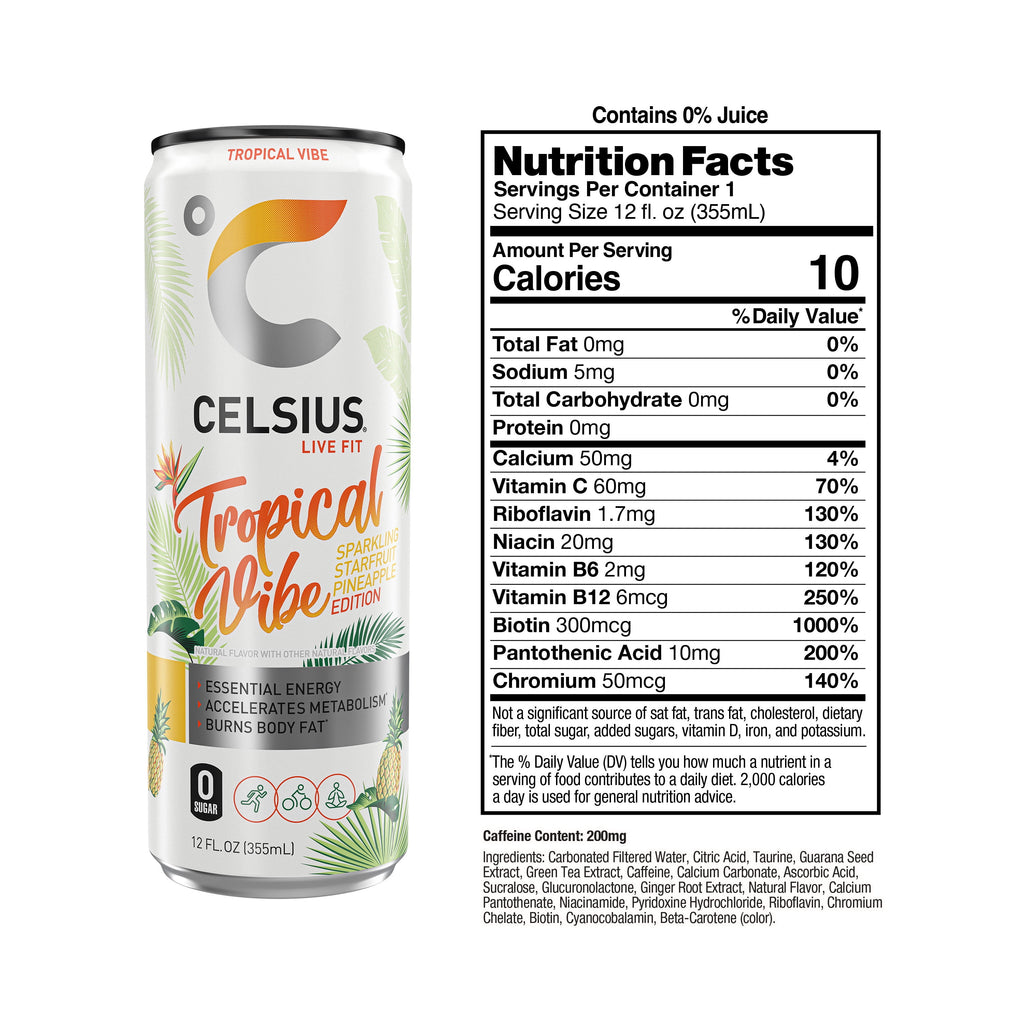 CELSIUS Sparkling Tropical Vibe Functional Energy Drink 12 fl oz Single Can