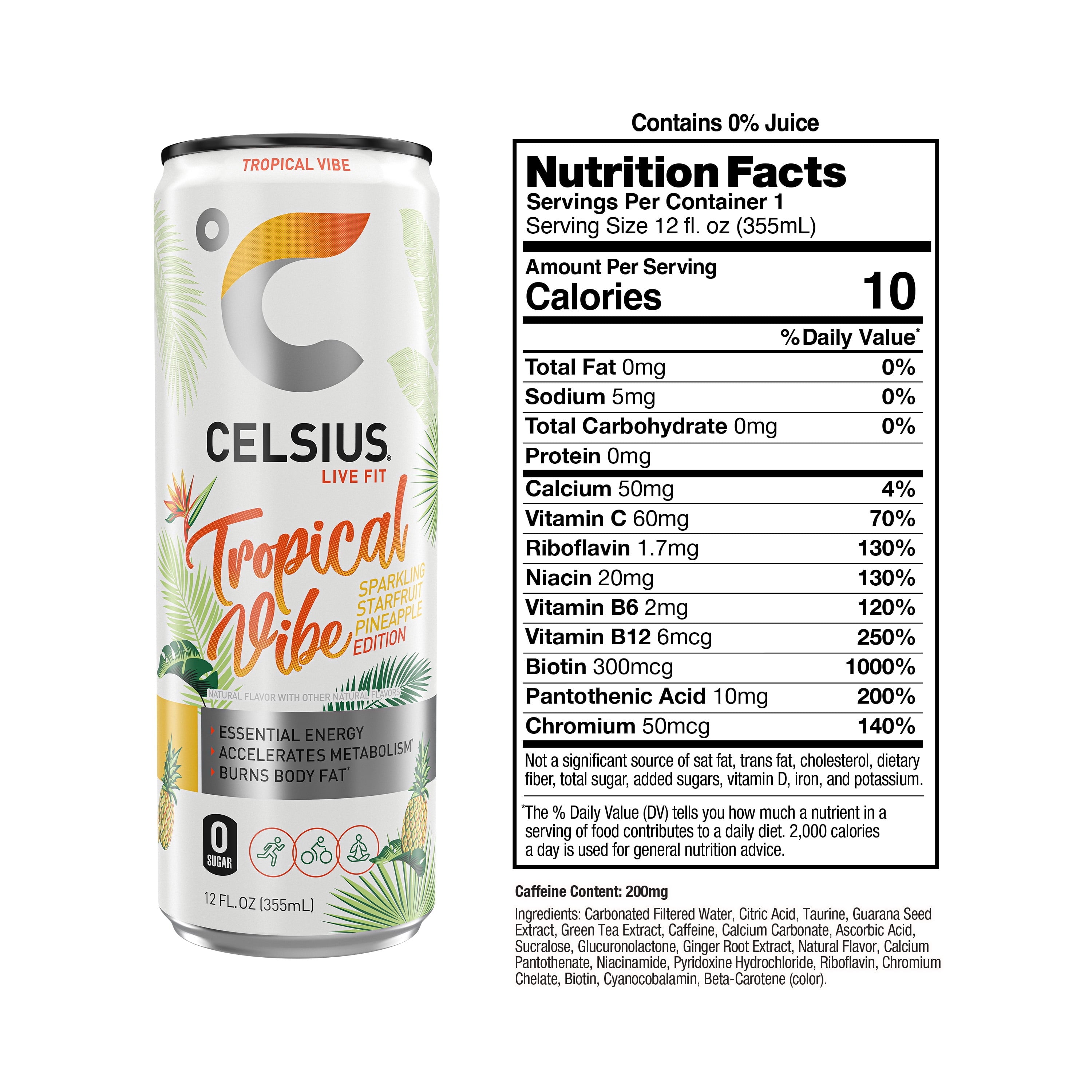 CELSIUS Sparkling Tropical Vibe Functional Energy Drink 12 fl oz Single Can