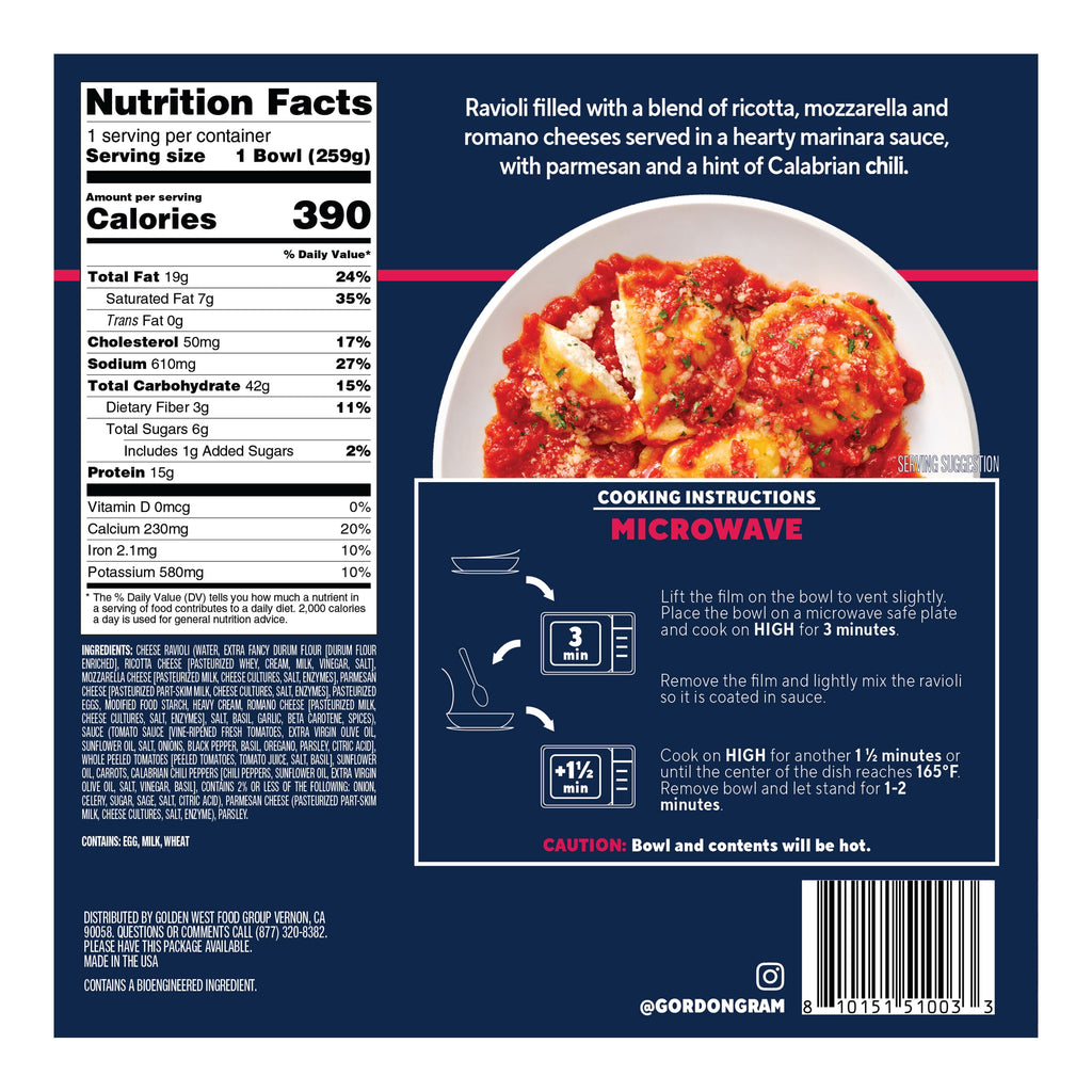 By Chef Ramsay Spicy Cheese Ravioli with Calabrian Chili Marinara Sauce Frozen 9.15 Oz