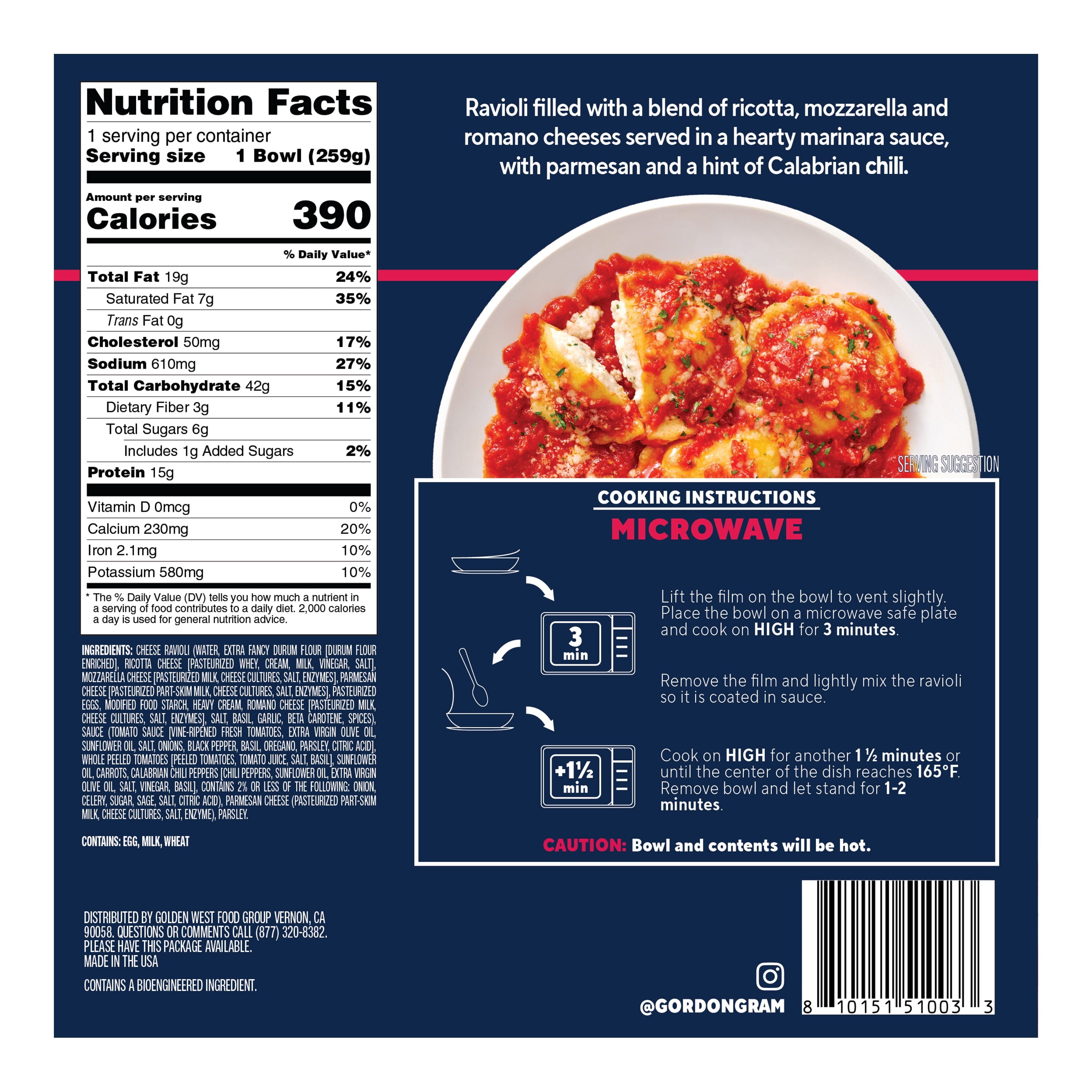 By Chef Ramsay Spicy Cheese Ravioli with Calabrian Chili Marinara Sauce Frozen 9.15 Oz
