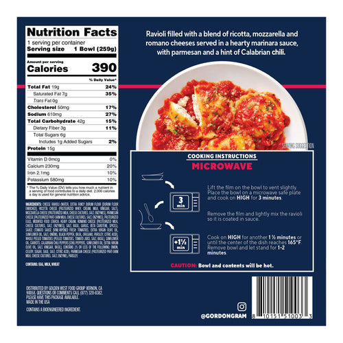 By Chef Ramsay Spicy Cheese Ravioli with Calabrian Chili Marinara Sauce Frozen 9.15 Oz