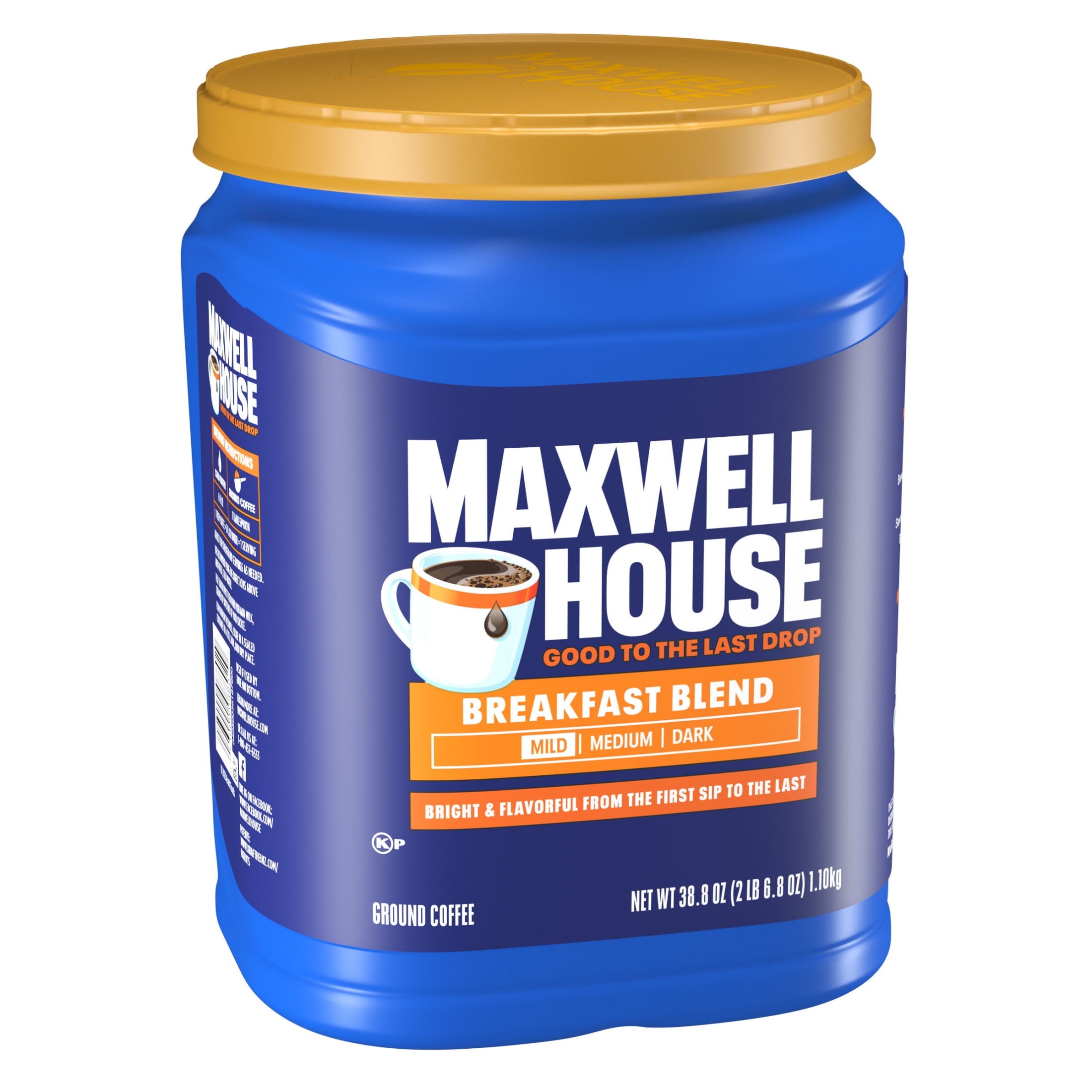 Maxwell House Breakfast Blend Naturally Caffeinated Mild Roast Ground Coffee 38.8 oz Canister