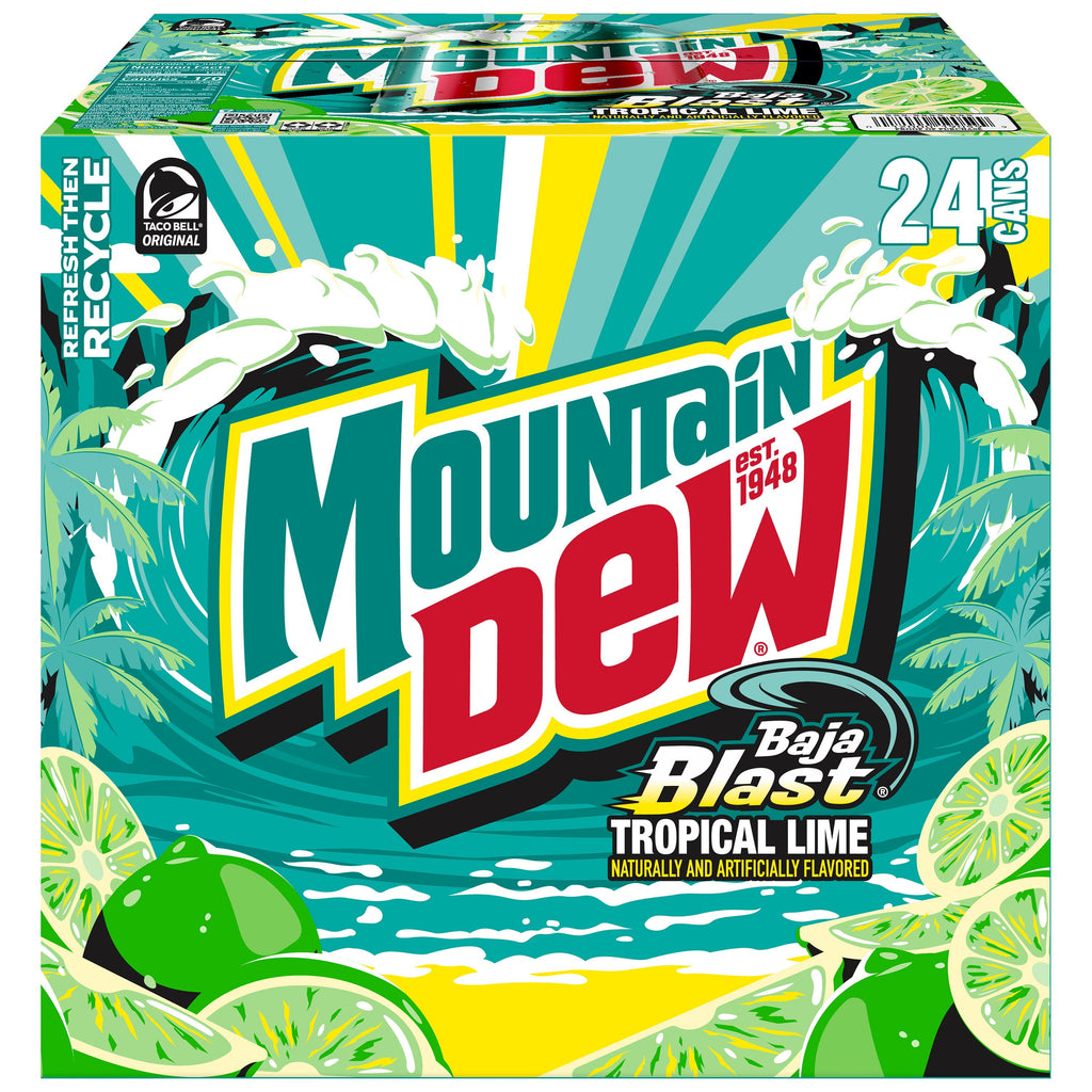 Mountain Dew Baja Blast Tropical Lime Soda Pop Cans 12 Fl Oz 24 Pack
