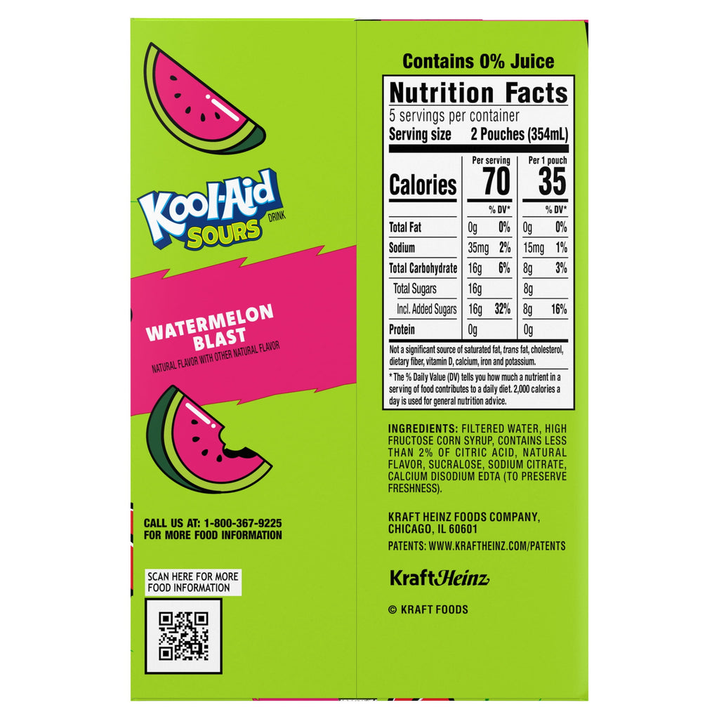 Kool-Aid Sours Watermelon Blast Natural Flavor Drink 6 fl oz 10 Pouches
