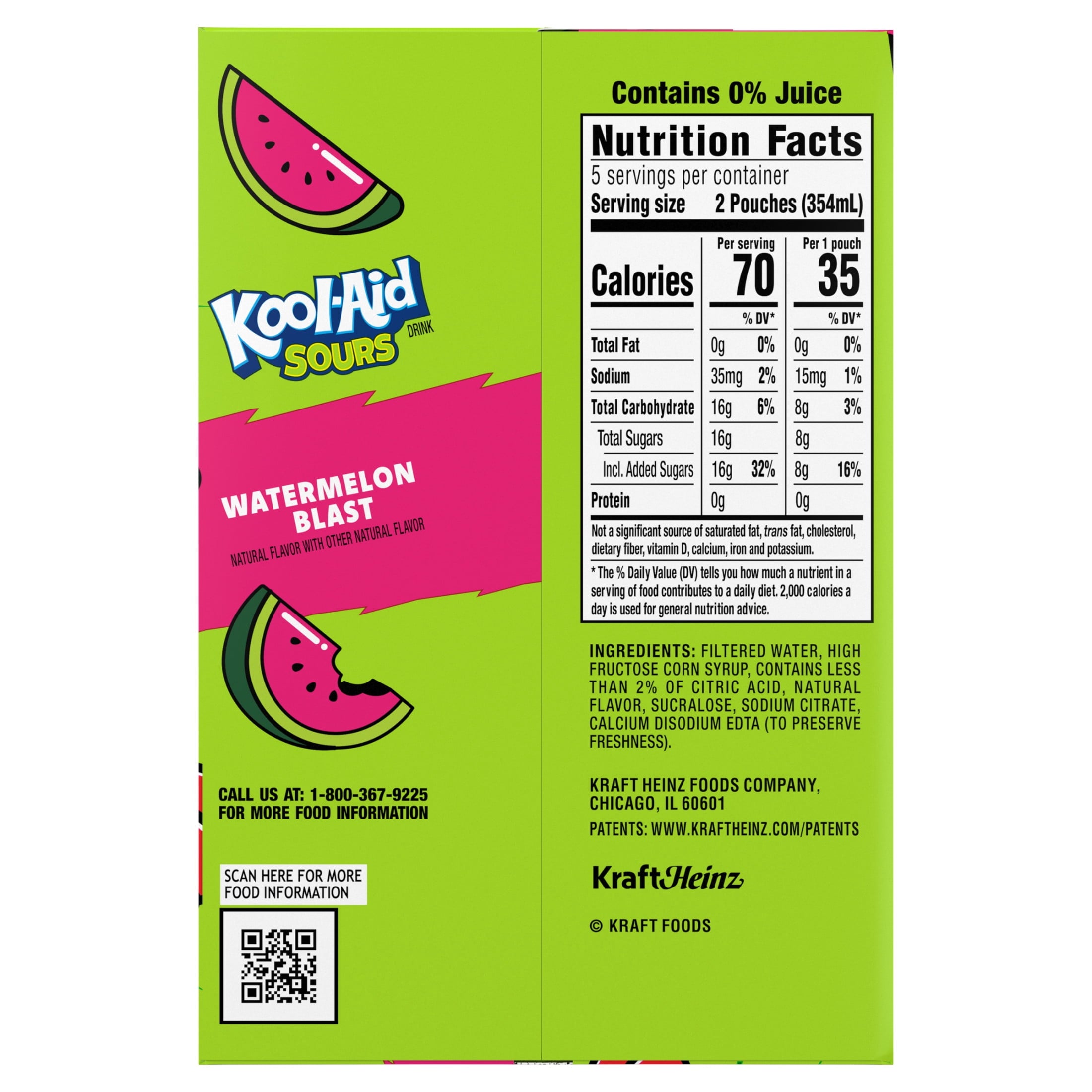 Kool-Aid Sours Watermelon Blast Natural Flavor Drink 6 fl oz 10 Pouches