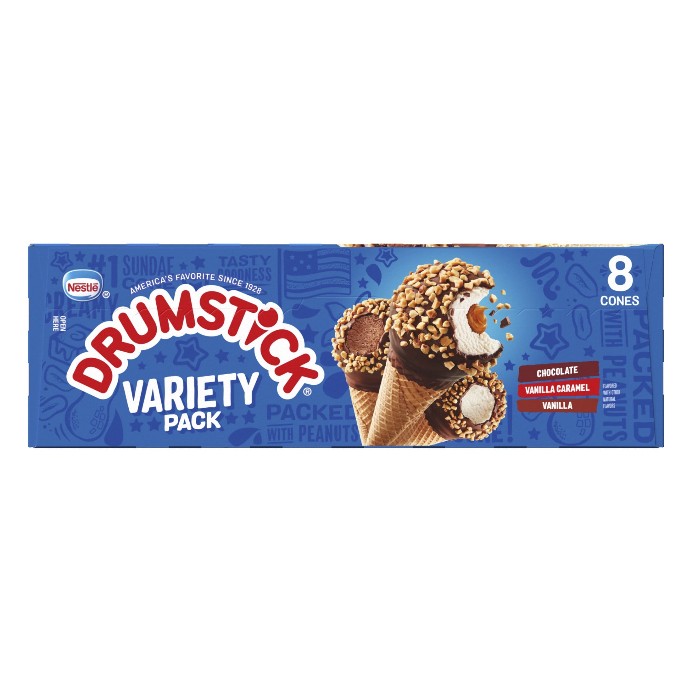 Drumstick Chocolate Vanilla Caramel Sundae Cones Variety Pack 8 Count 36.8 Fl Oz