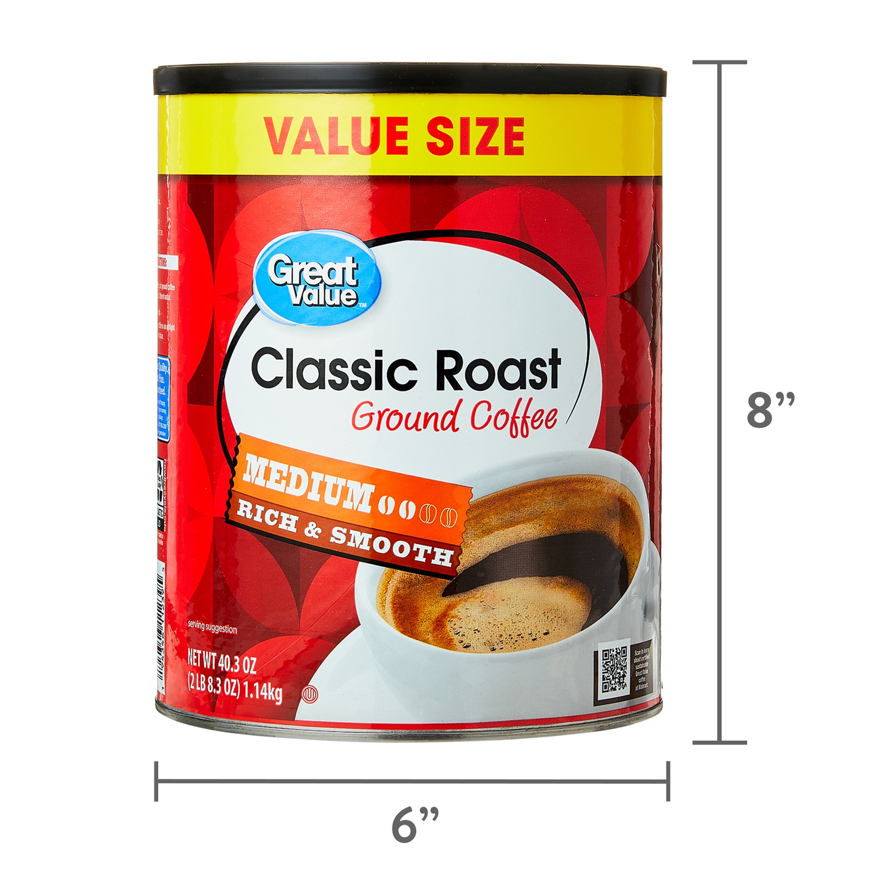 Great Value Classic Roast Naturally Caffeinated Medium Ground Coffee 40.3 oz Canister
