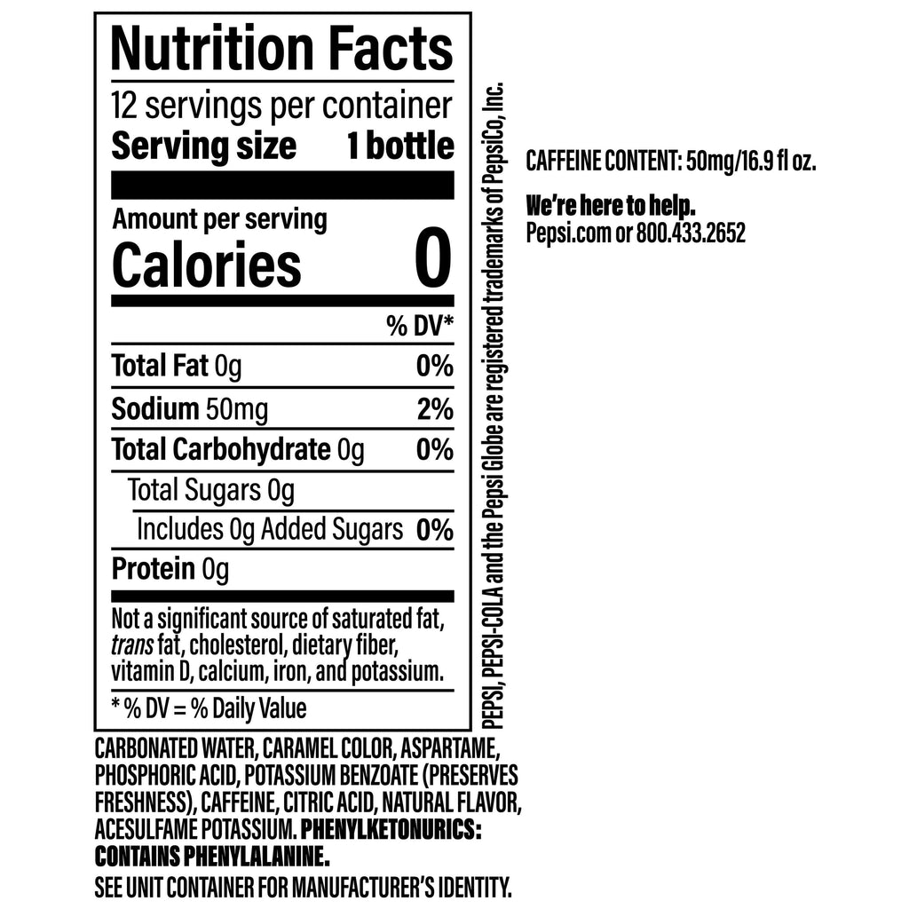 Diet Pepsi Cola Soda Pop Bottles 16.9 Fl Oz 12 Pack