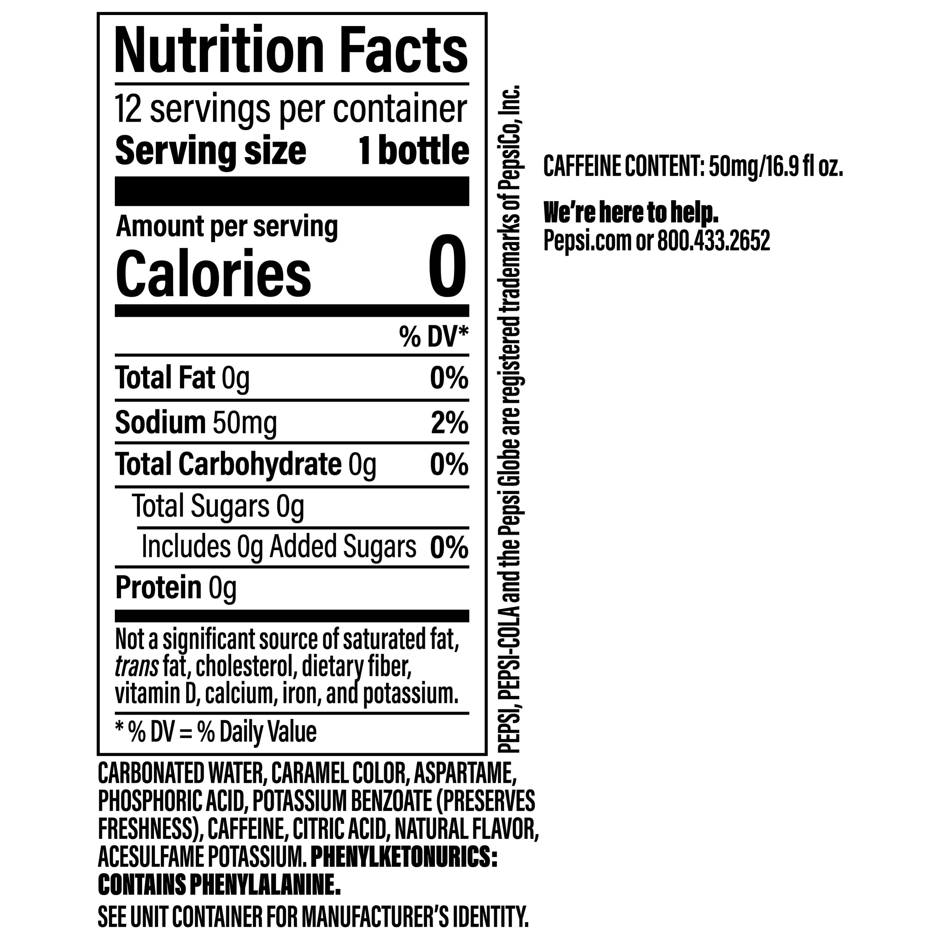 Diet Pepsi Cola Soda Pop Bottles 16.9 Fl Oz 12 Pack